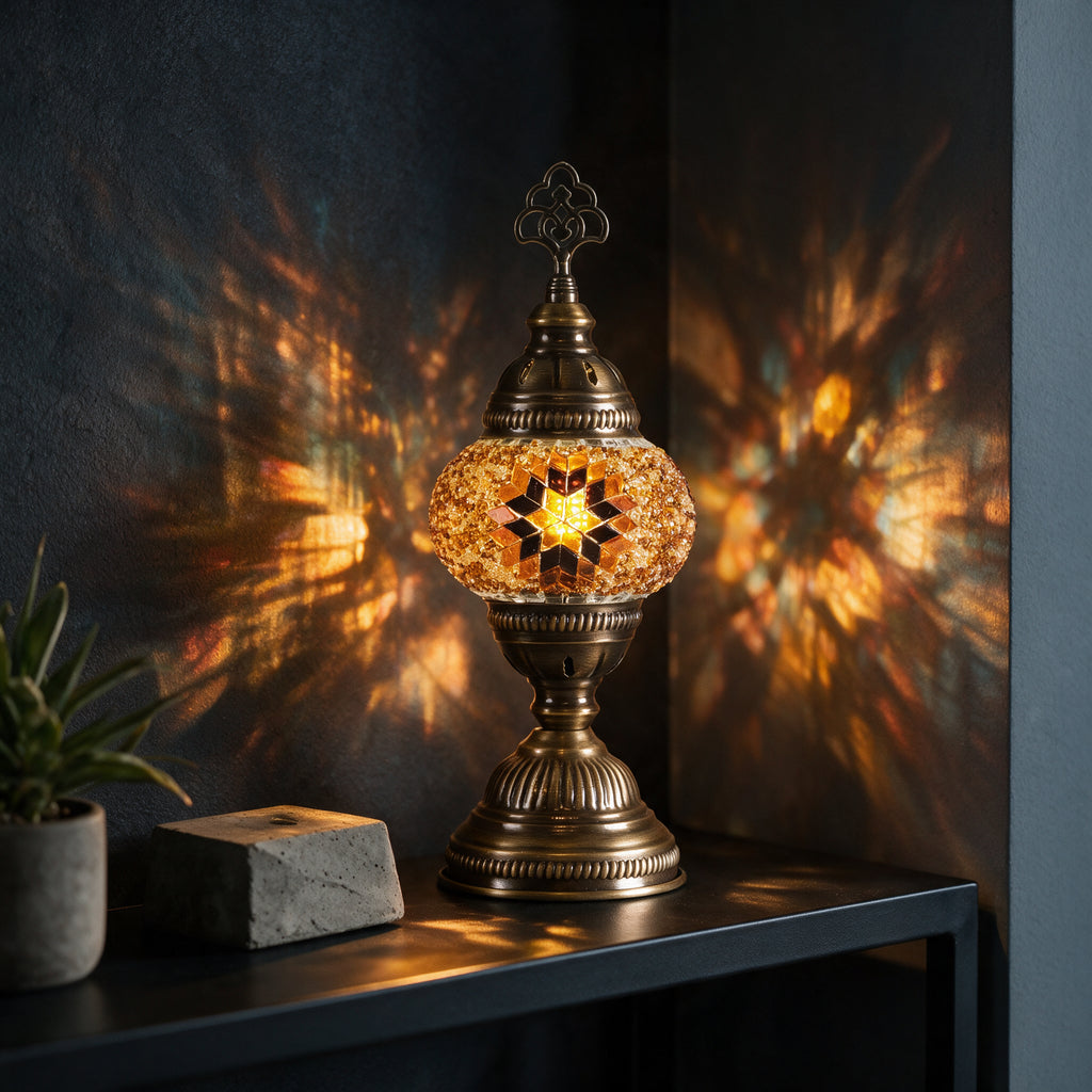 Turkish Mosaic Table Lamp, Handmade Glass Bedside Lamp, 4 color options,