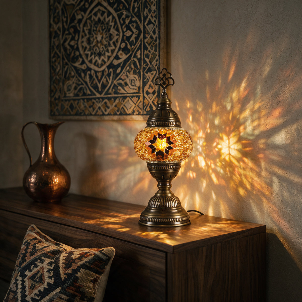 Turkish Mosaic Table Lamp, Handmade Glass Bedside Lamp, 4 color options,
