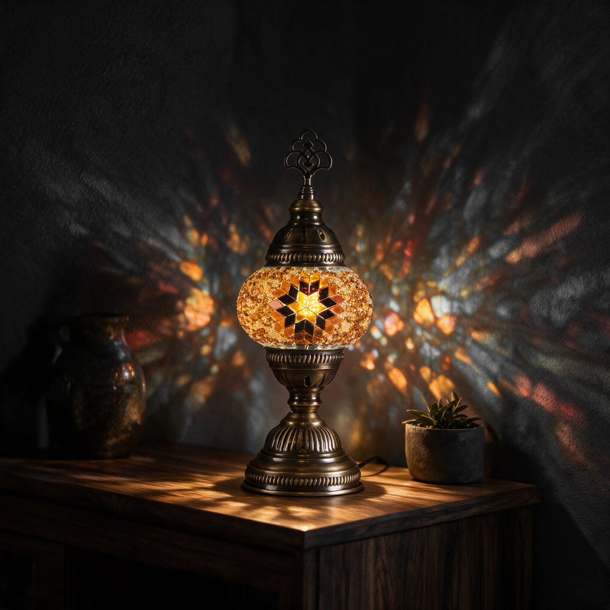 Turkish Mosaic Table Lamp, Handmade Glass Bedside Lamp, 4 color options,