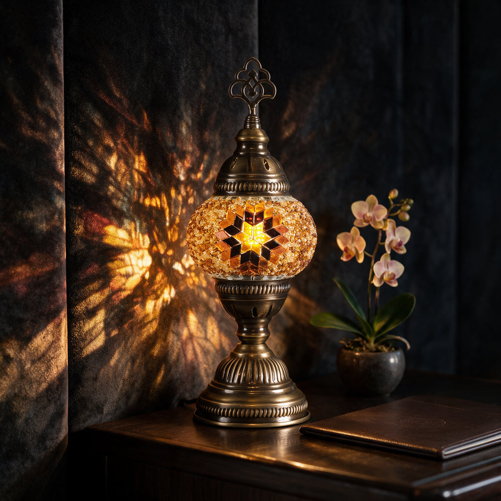 Turkish Mosaic Table Lamp, Handmade Glass Bedside Lamp, 4 color options,