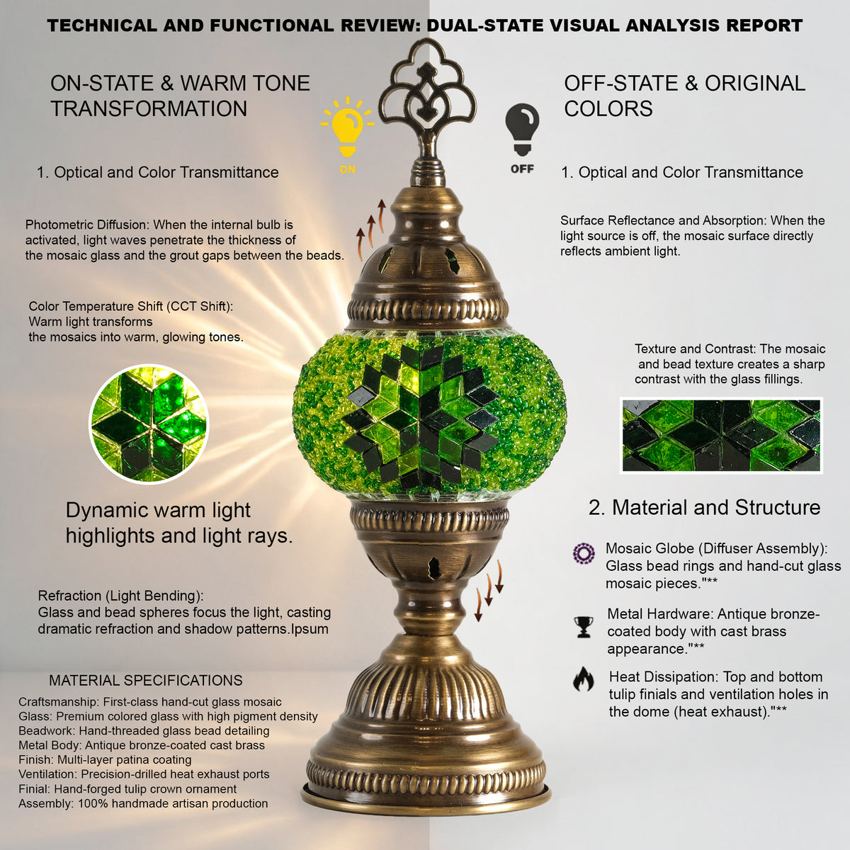 Turkish Mosaic Table Lamp, Handmade Glass Bedside Lamp, 4 color options,