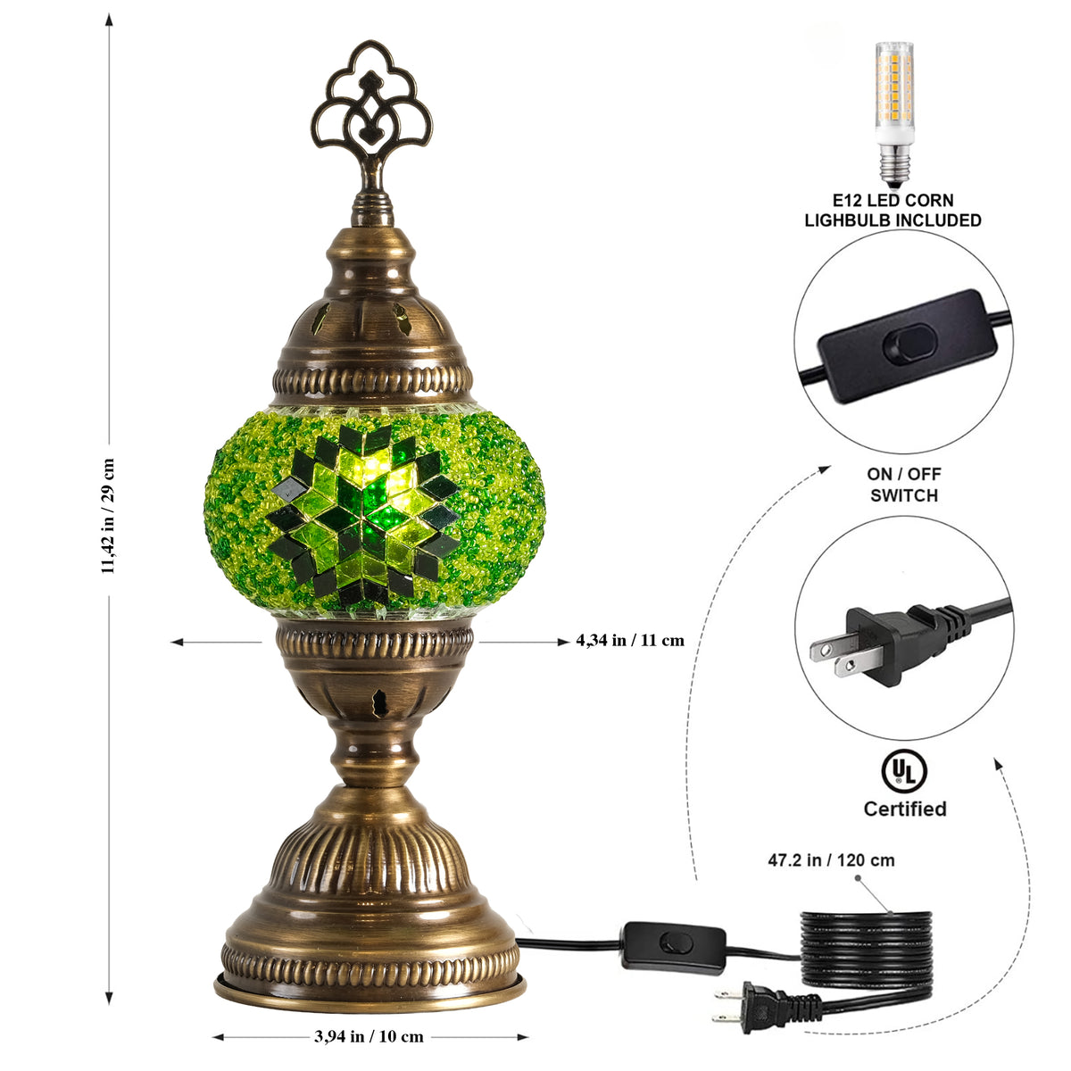 Turkish Mosaic Table Lamp, Handmade Glass Bedside Lamp, 4 color options,