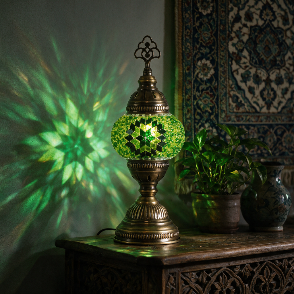 Turkish Mosaic Table Lamp, Handmade Glass Bedside Lamp, 4 color options,