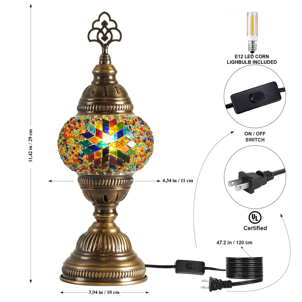 Turkish Mosaic Table Lamp, Handmade Glass Bedside Lamp, 4 color options,