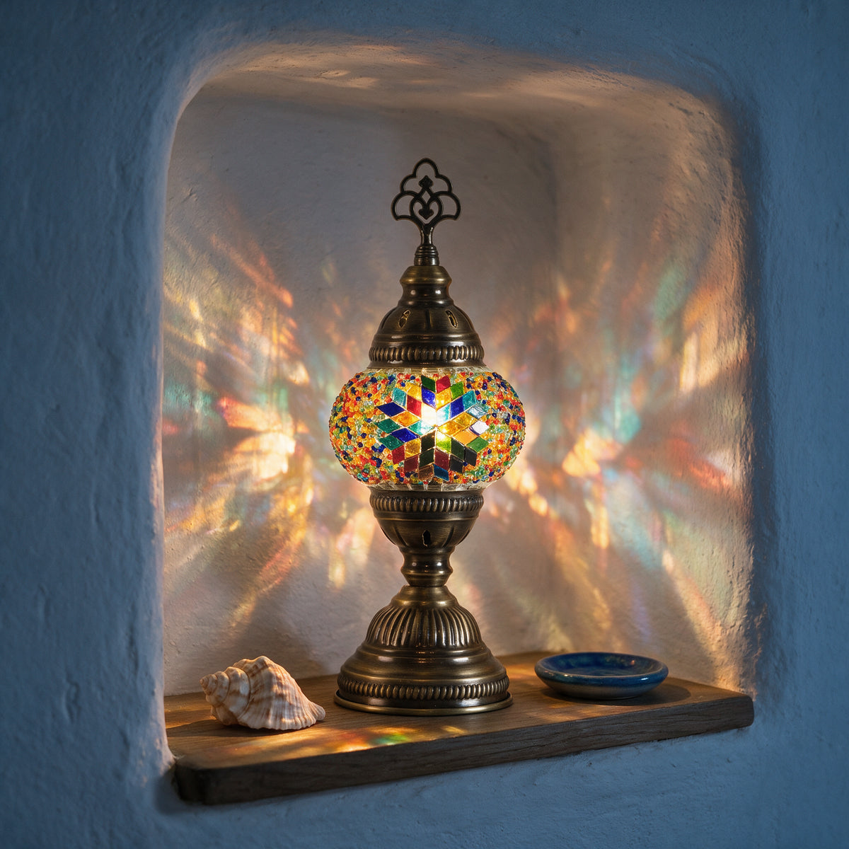 Turkish Mosaic Table Lamp, Handmade Glass Bedside Lamp, 4 color options,