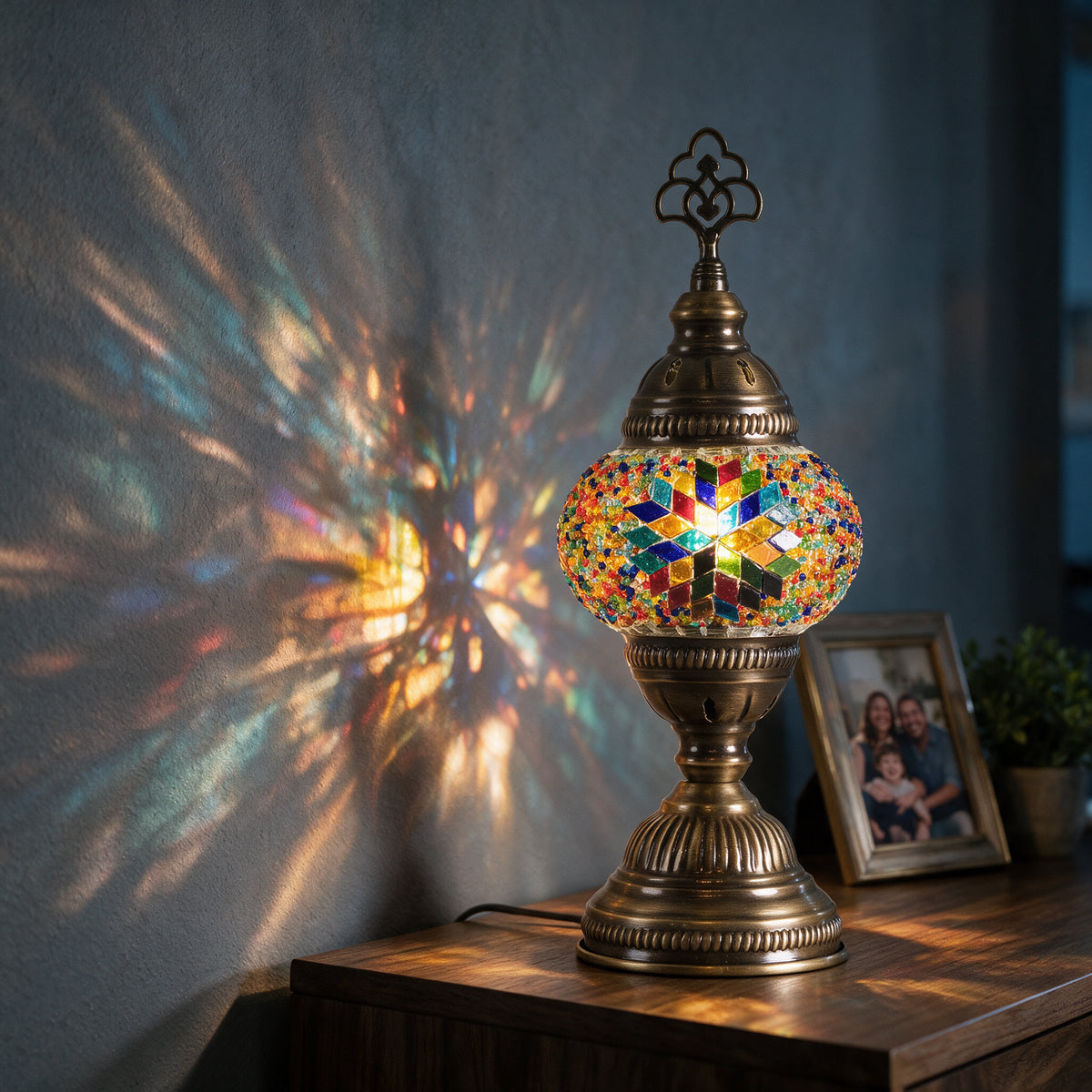 Turkish Mosaic Table Lamp, Handmade Glass Bedside Lamp, 4 color options,