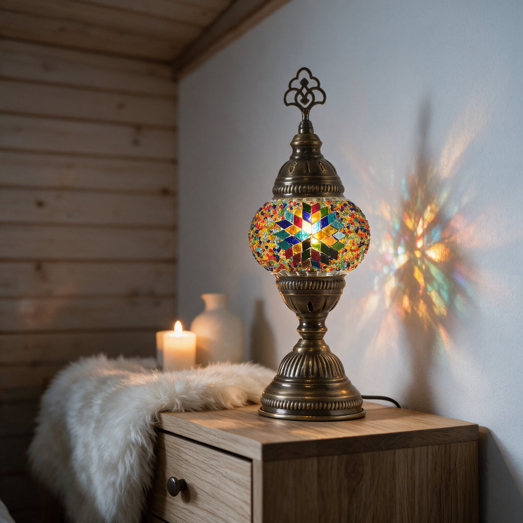 Turkish Mosaic Table Lamp, Handmade Glass Bedside Lamp, 4 color options,