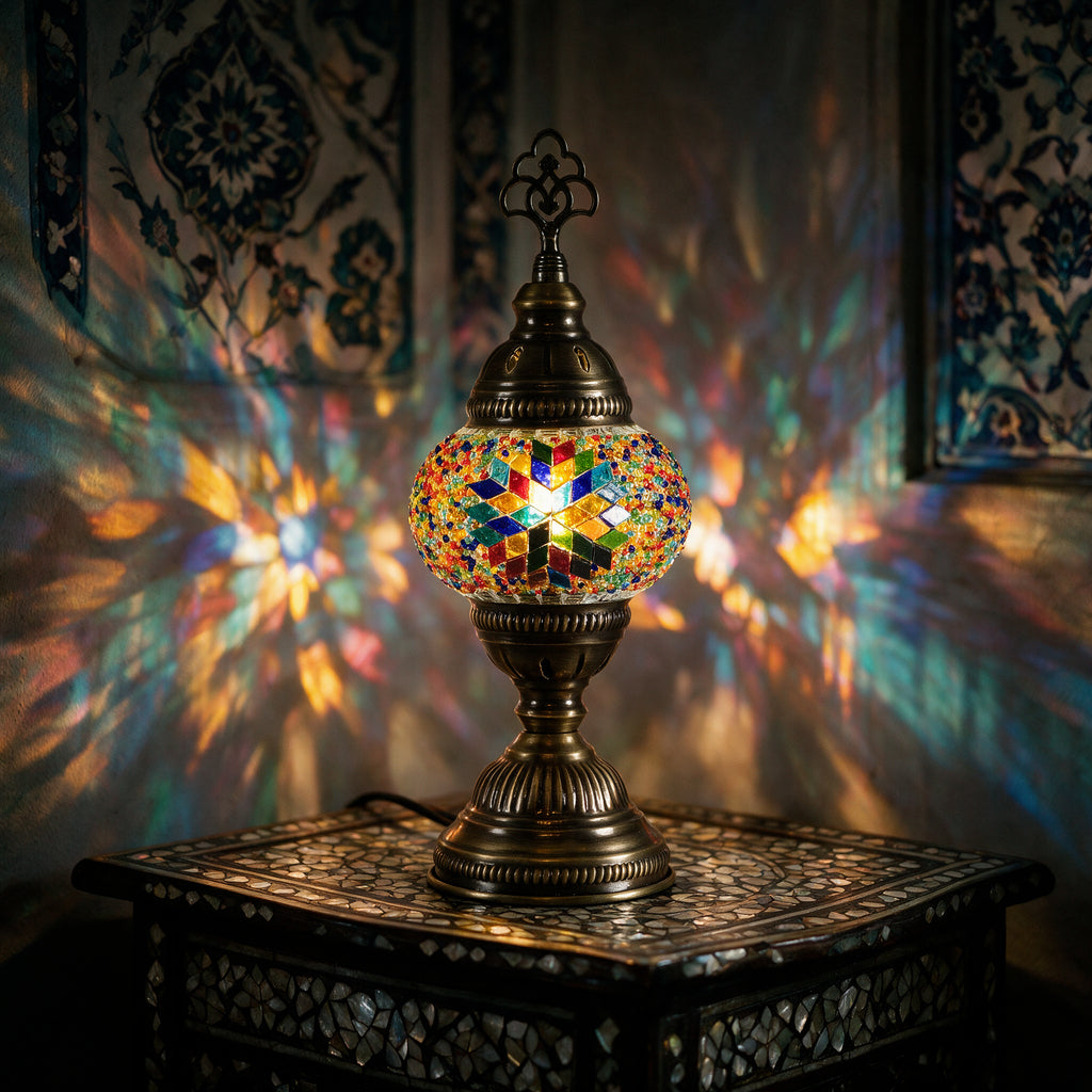 Turkish Mosaic Table Lamp, Handmade Glass Bedside Lamp, 4 color options,