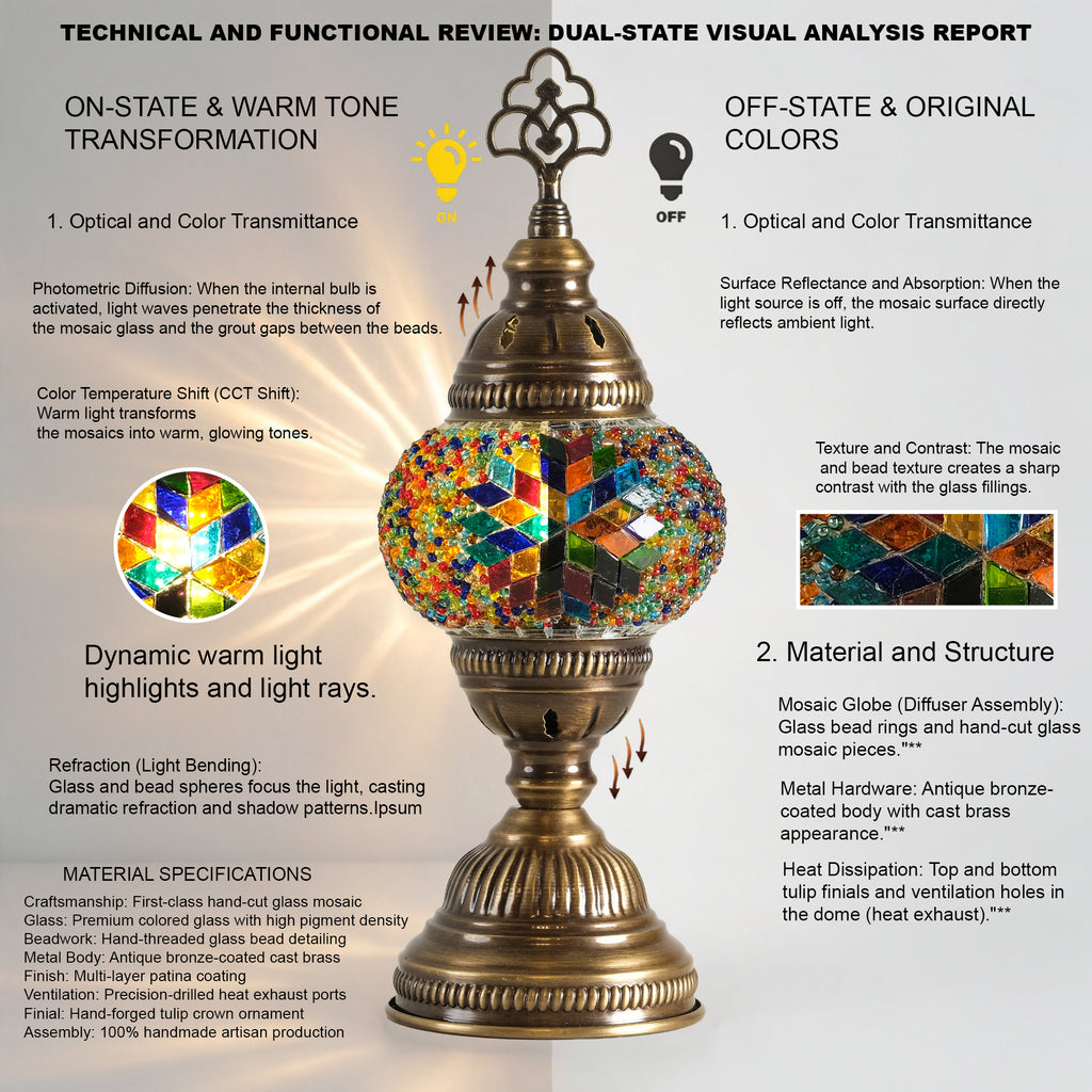 Turkish Mosaic Table Lamp, Handmade Glass Bedside Lamp, 4 color options,