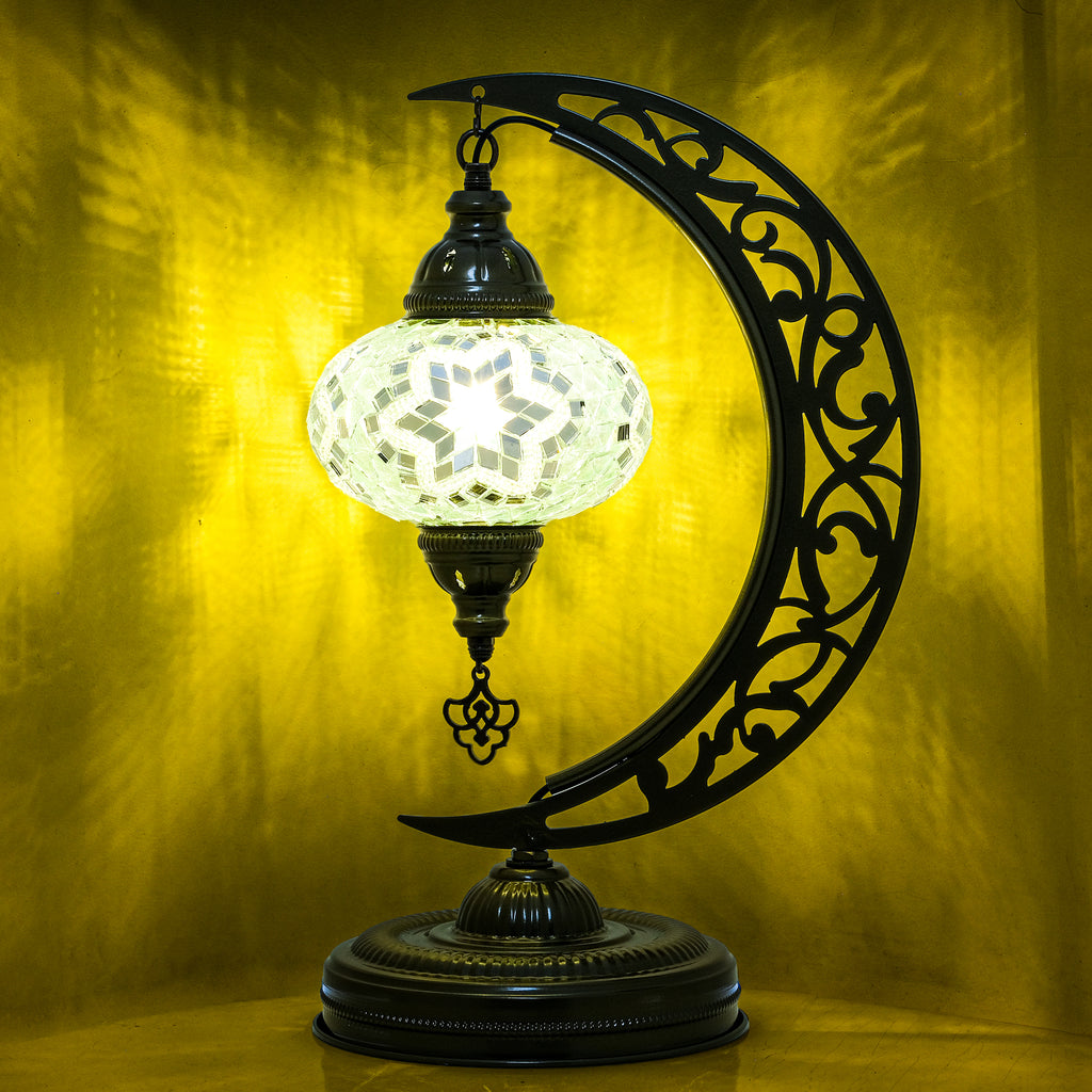 Turkish Mosaic Crescent Table Lamp (White)