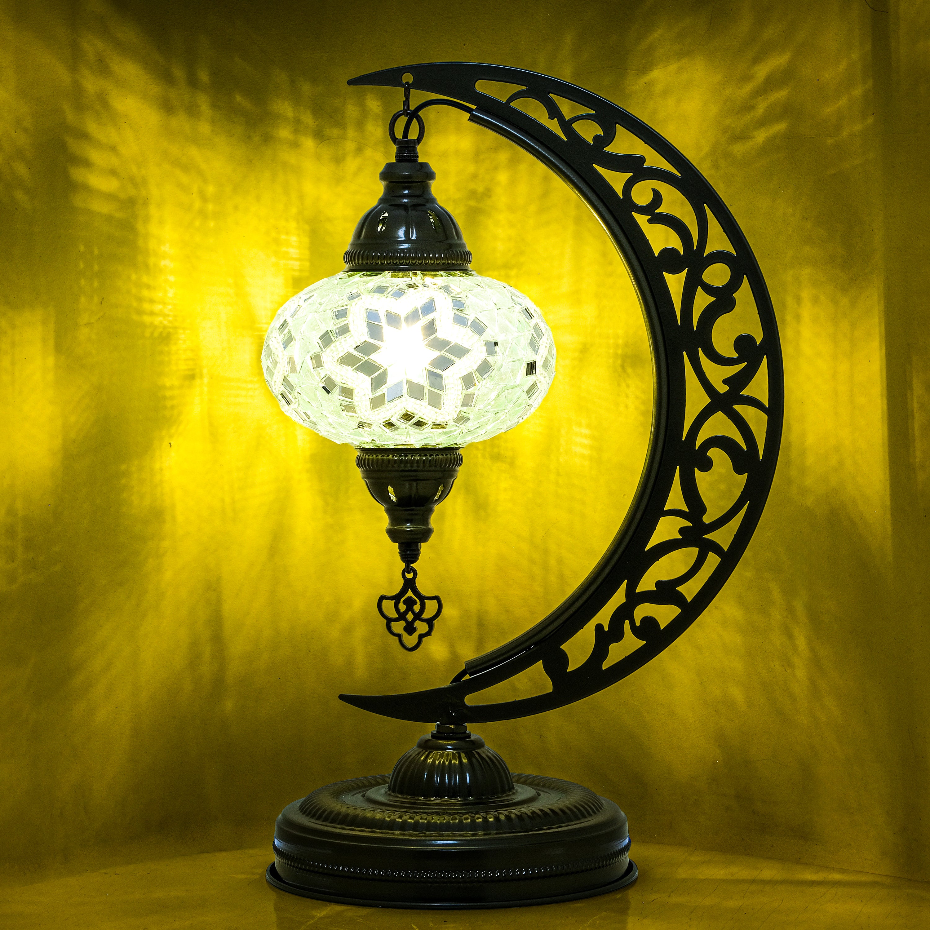 Turkish Mosaic Crescent Table Lamp (White)