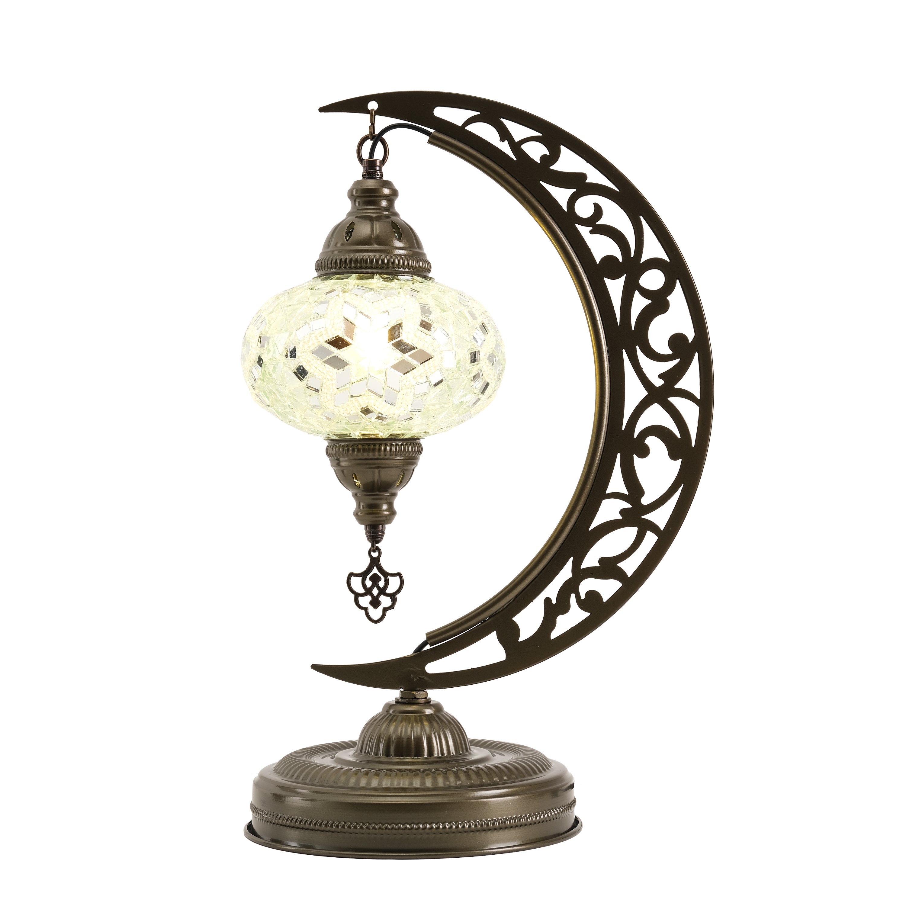 Turkish Mosaic Crescent Table Lamp (White)