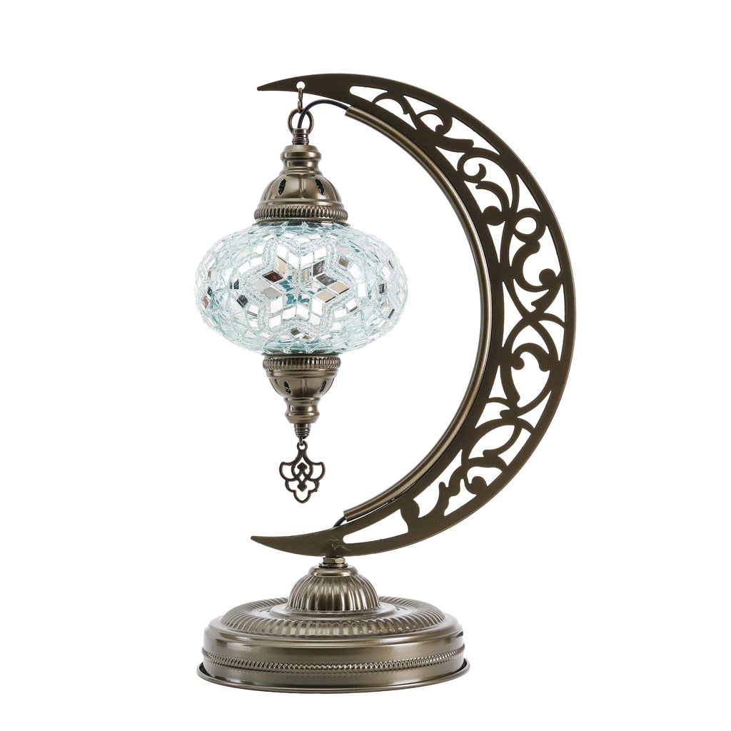 Turkish Mosaic Crescent Table Lamp (White)