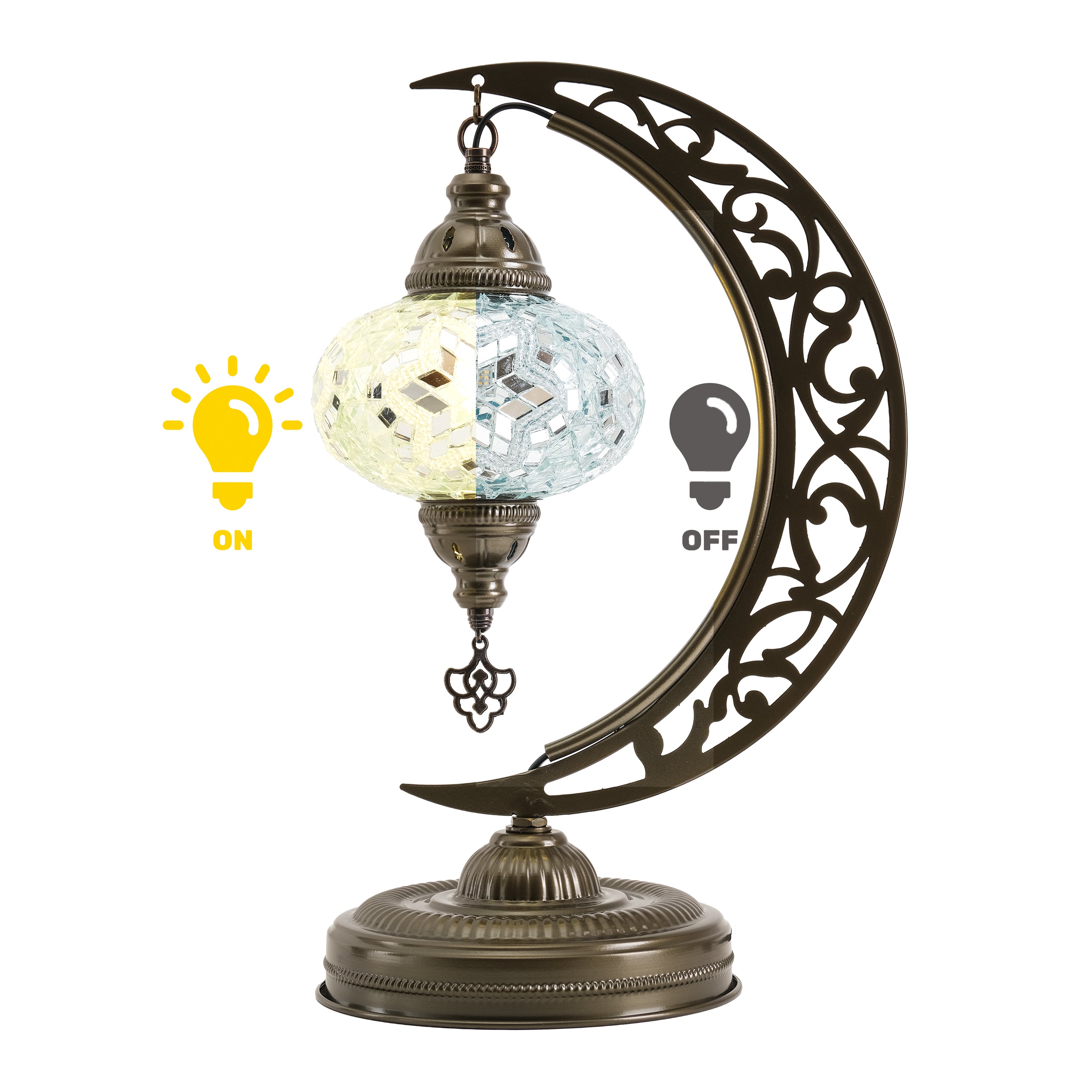 Turkish Mosaic Crescent Table Lamp (White)