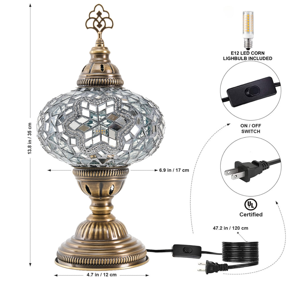 Mozaist Turkish Mosaic Table Lamp White with Black Cement