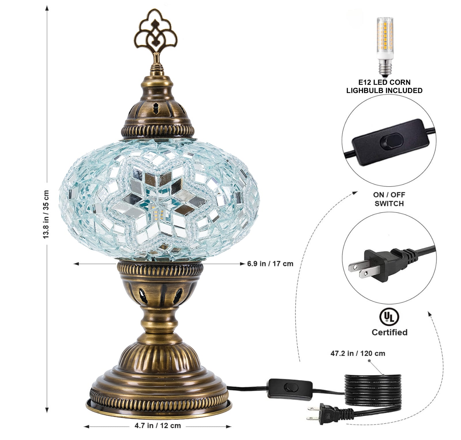 Mozaist Turkish Mosaic Table Lamp White