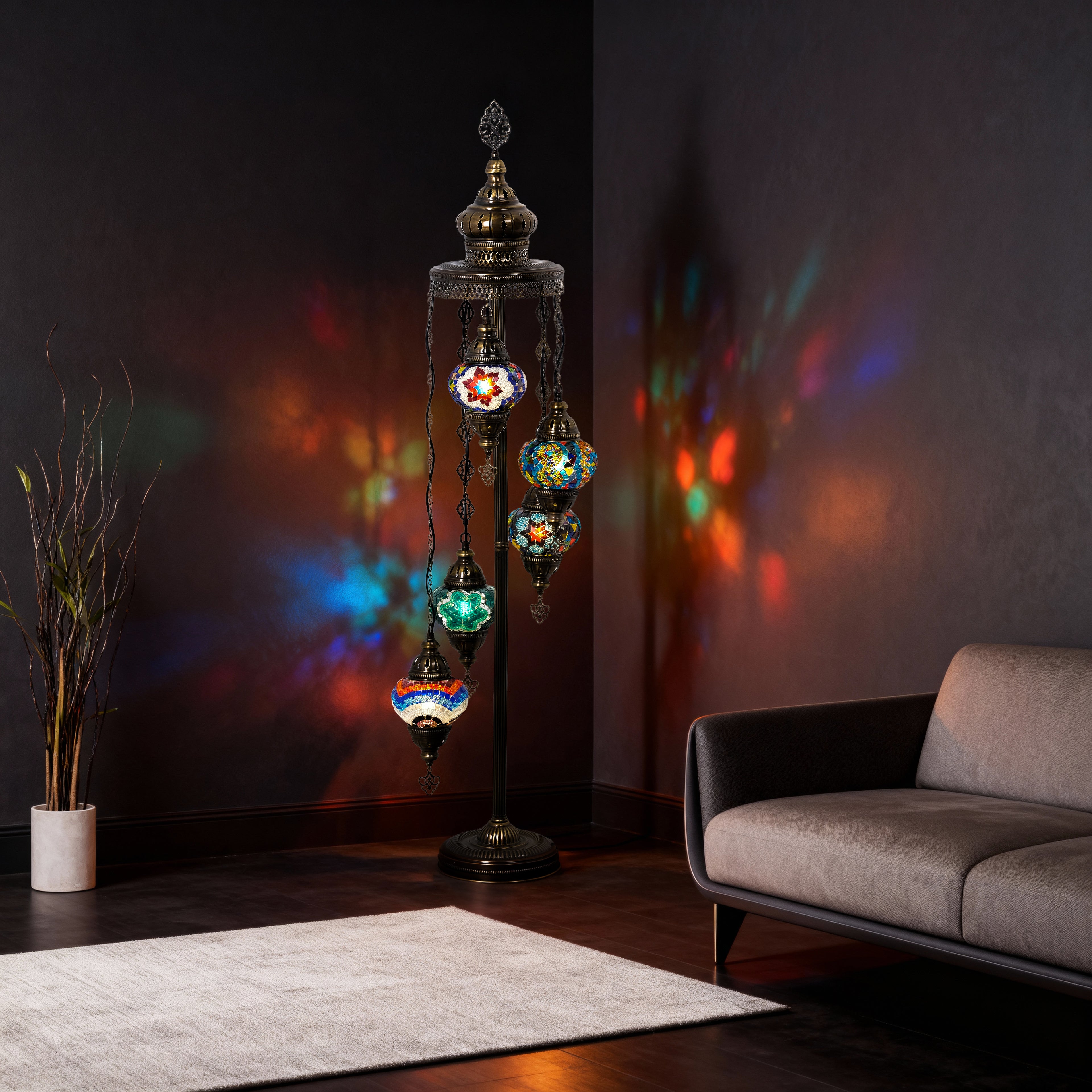 5-Globe Turkish Mosaic Floor Lamp (Multicolor)