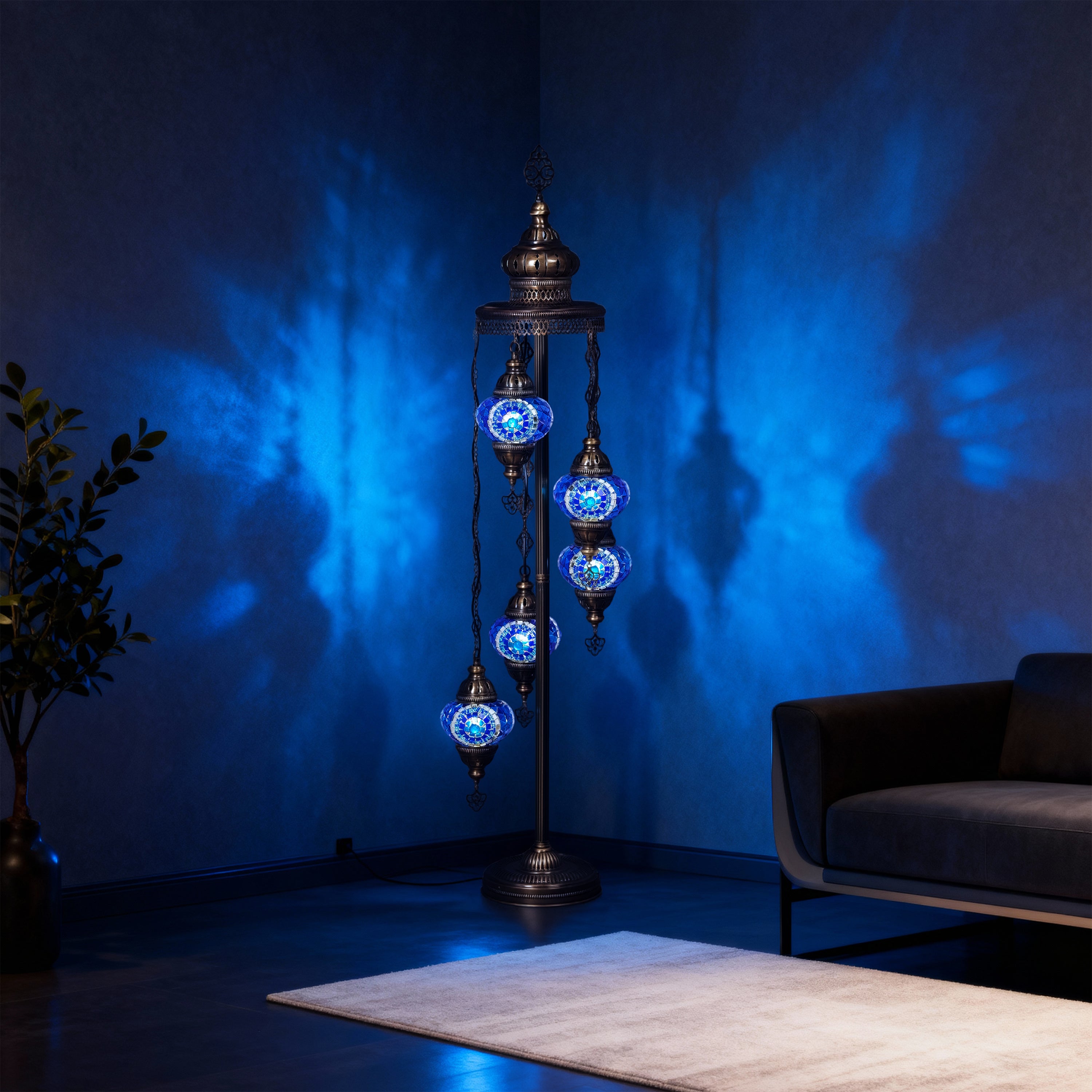 5-Globe Turkish Mosaic Floor Lamp (Blue)