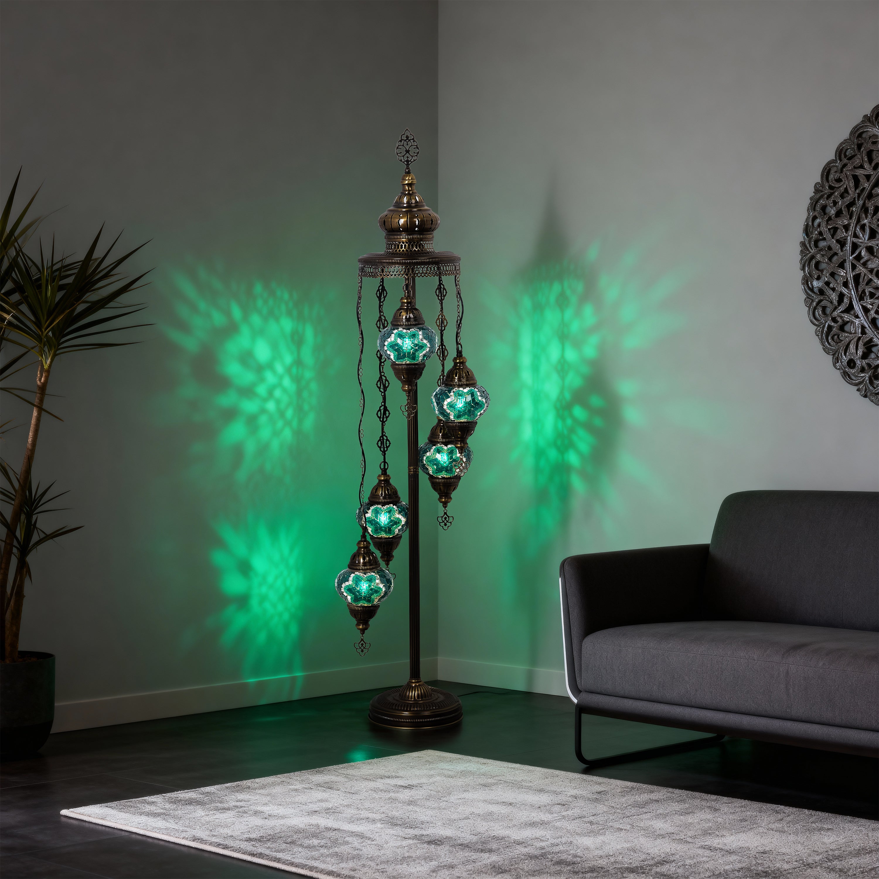 5-Globe Turkish Mosaic Floor Lamp (Green)
