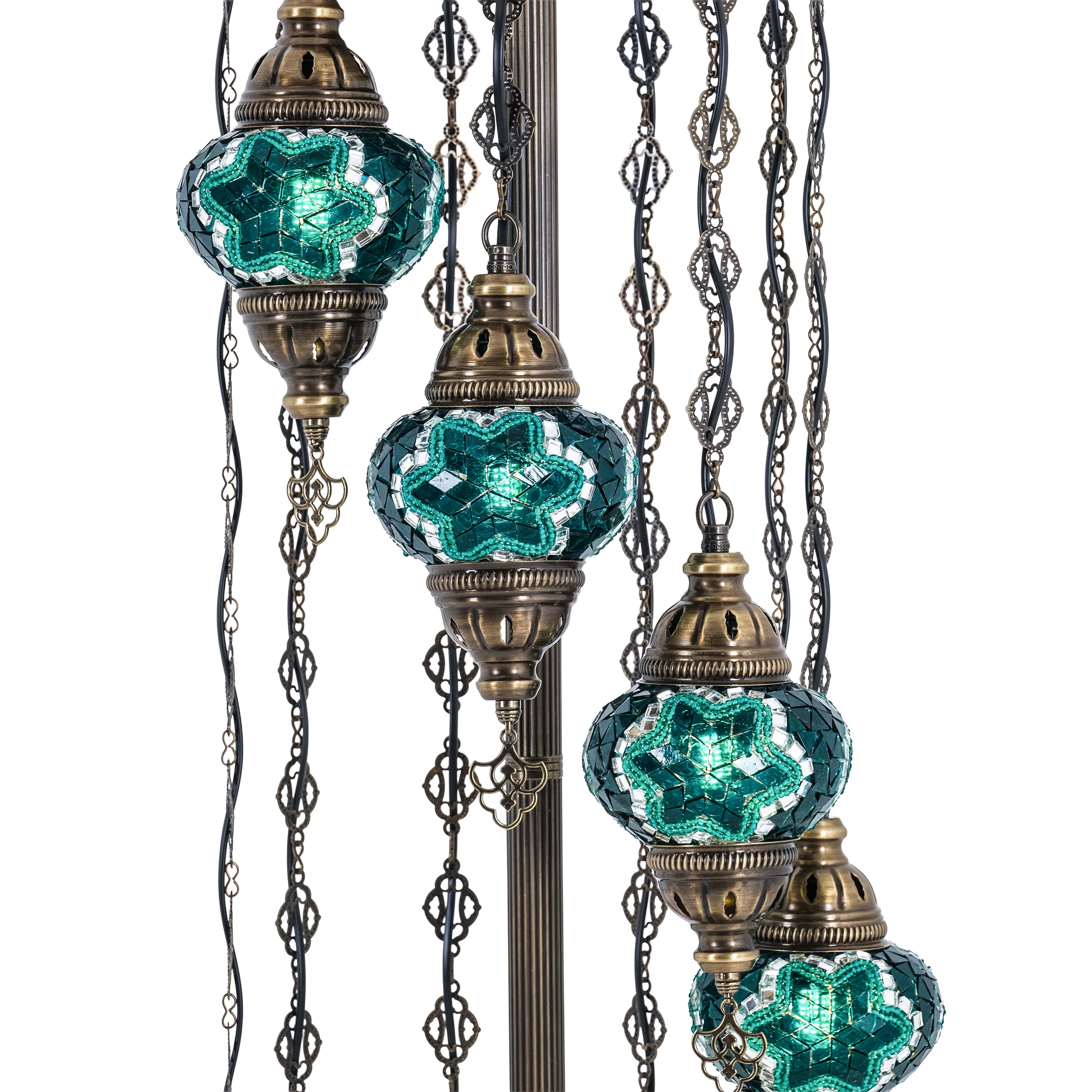 5-Globe Turkish Mosaic Floor Lamp (Green)