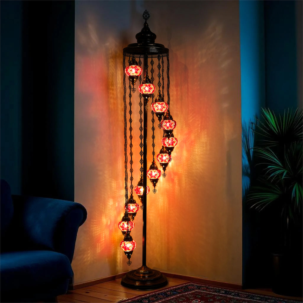 11-Globe Turkish Mosaic Floor Lamp (Red)