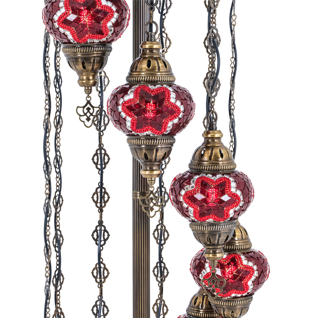 11-Globe Turkish Mosaic Floor Lamp (Red)