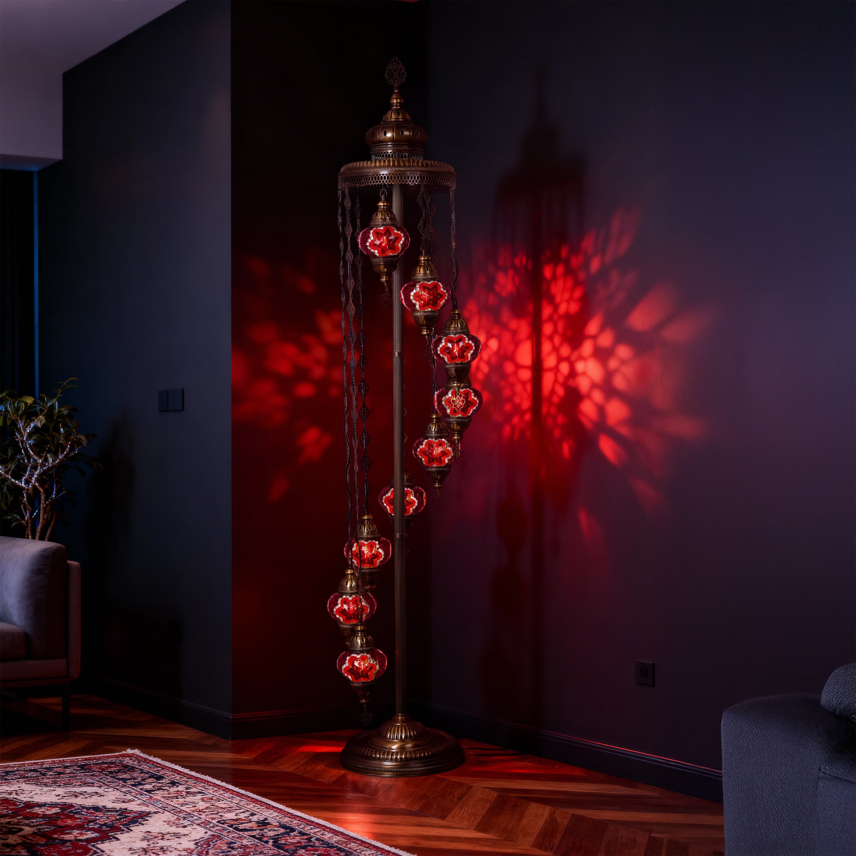 9-Globe Turkish Mosaic Floor Lamp (Red)