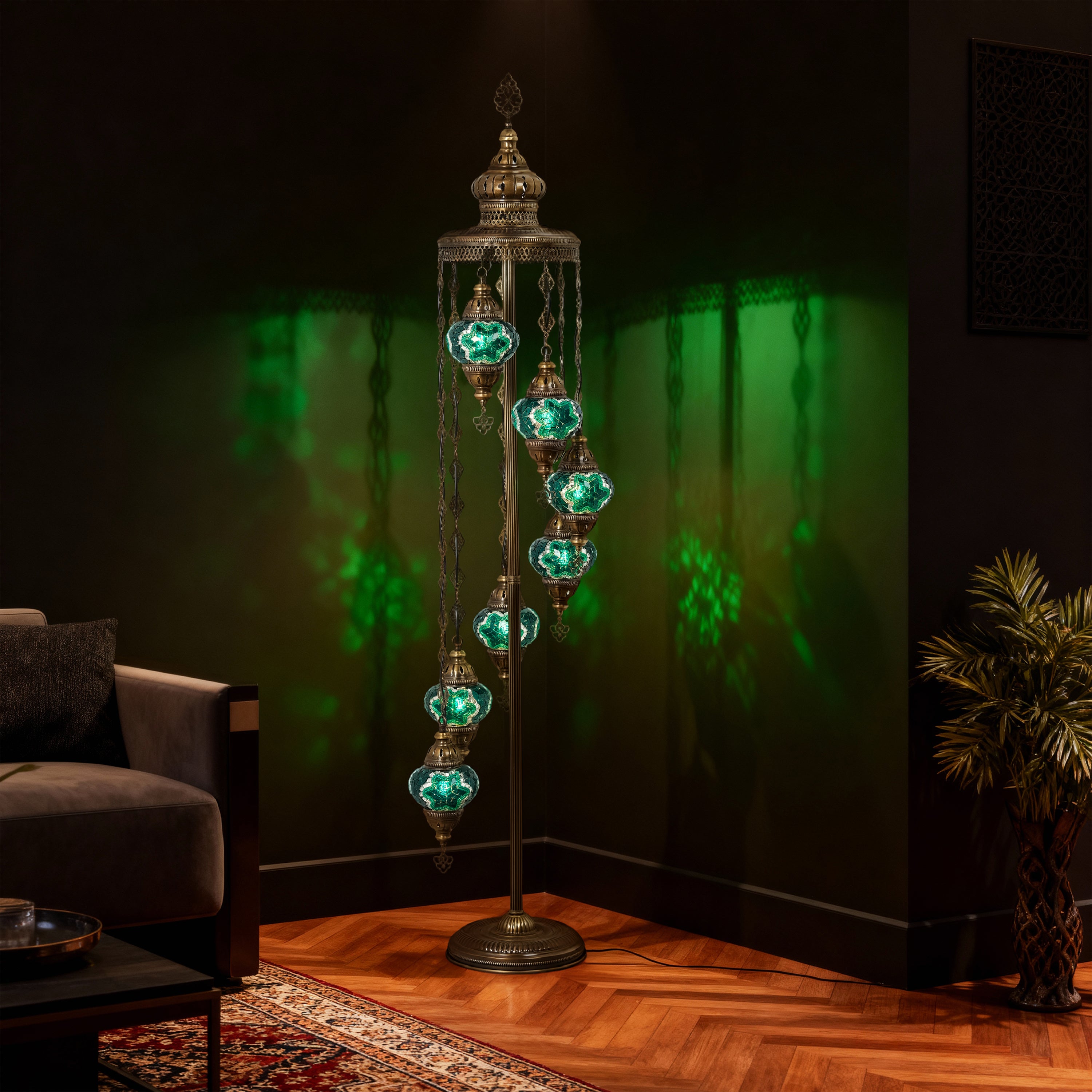 7-Globe Turkish Mosaic Floor Lamp (Green)