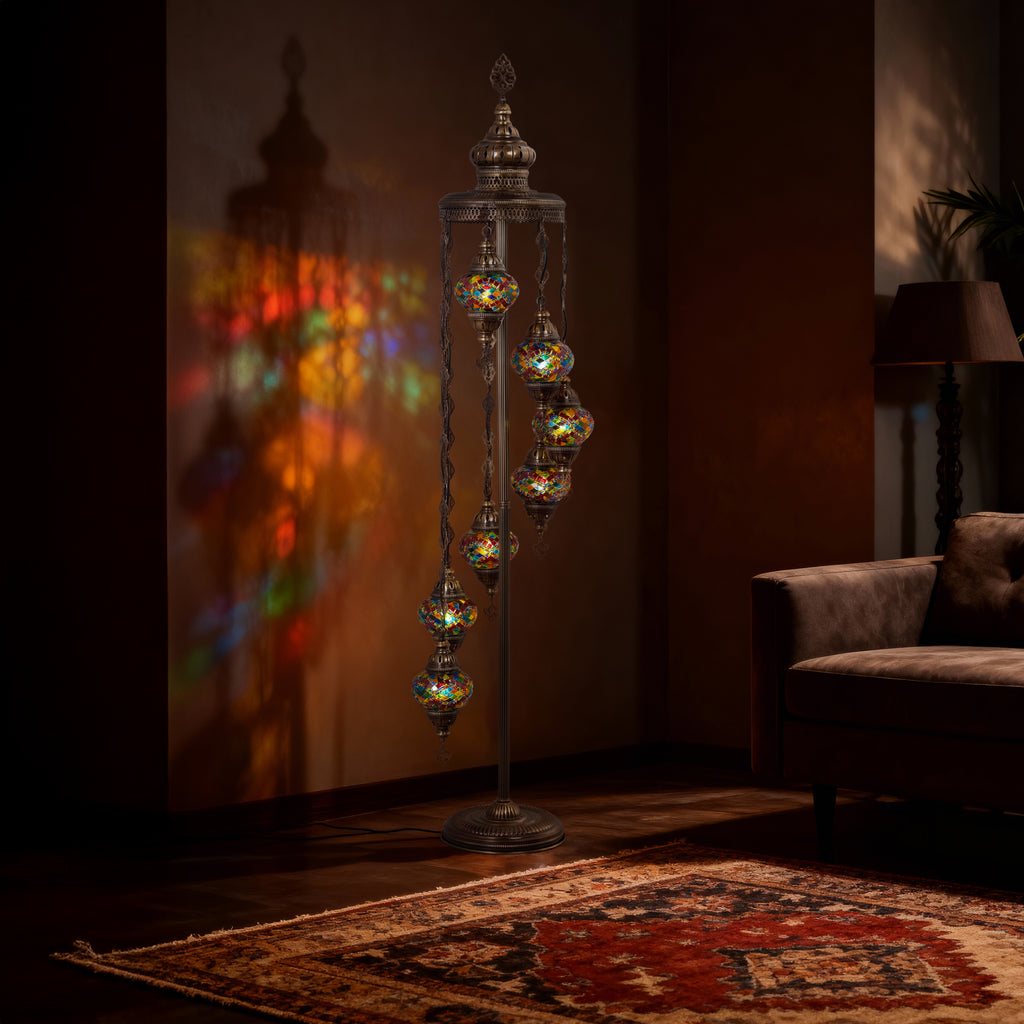 7-Globe Turkish Mosaic Floor Lamp (Rainbow)