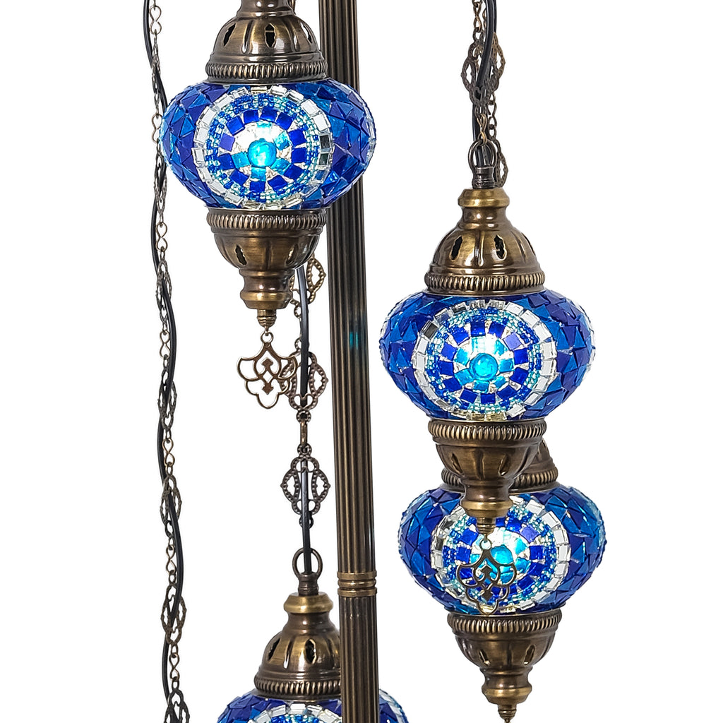 5-Globe Turkish Mosaic Floor Lamp (Blue)
