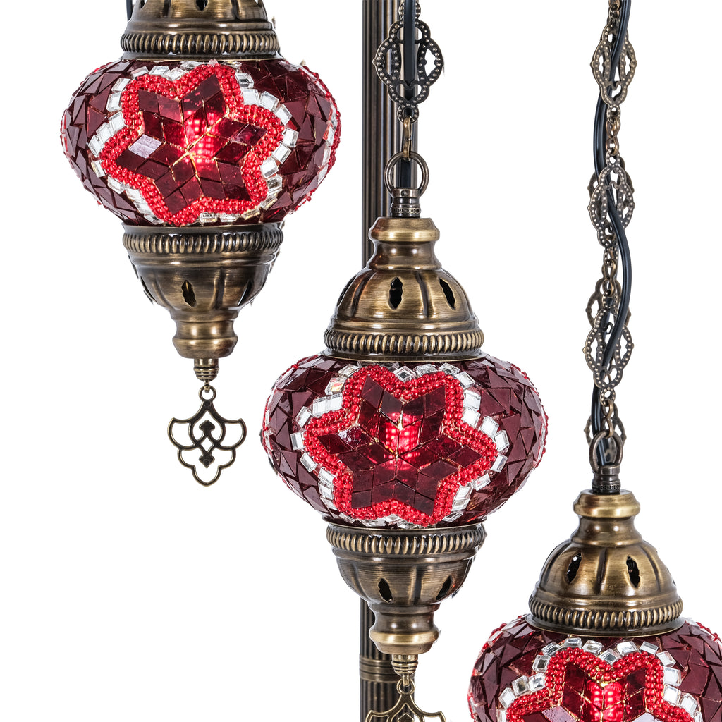 5-Globe Turkish Mosaic Floor Lamp (Red)