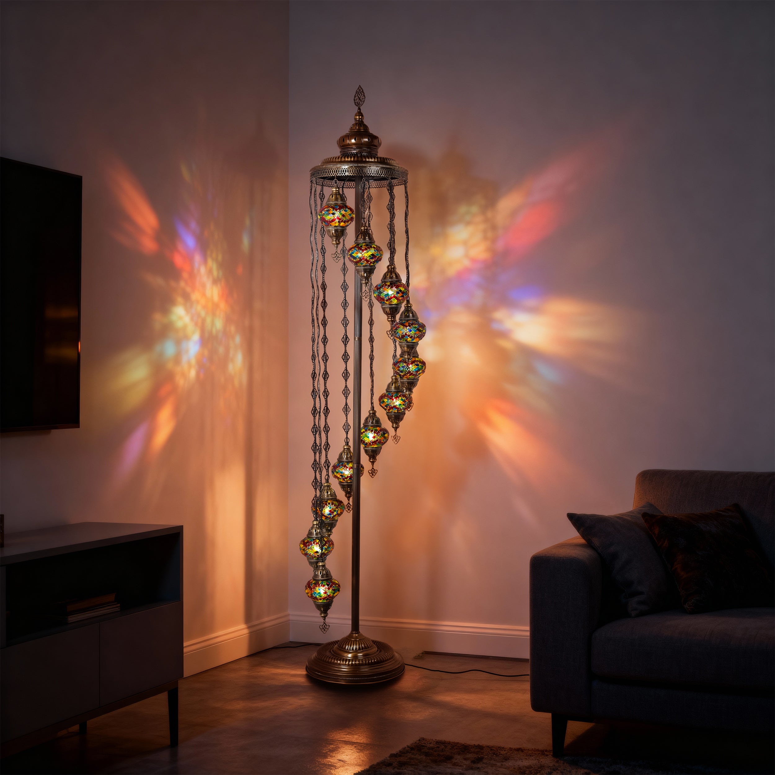 11-Globe Turkish Mosaic Floor Lamp (Rainbow)