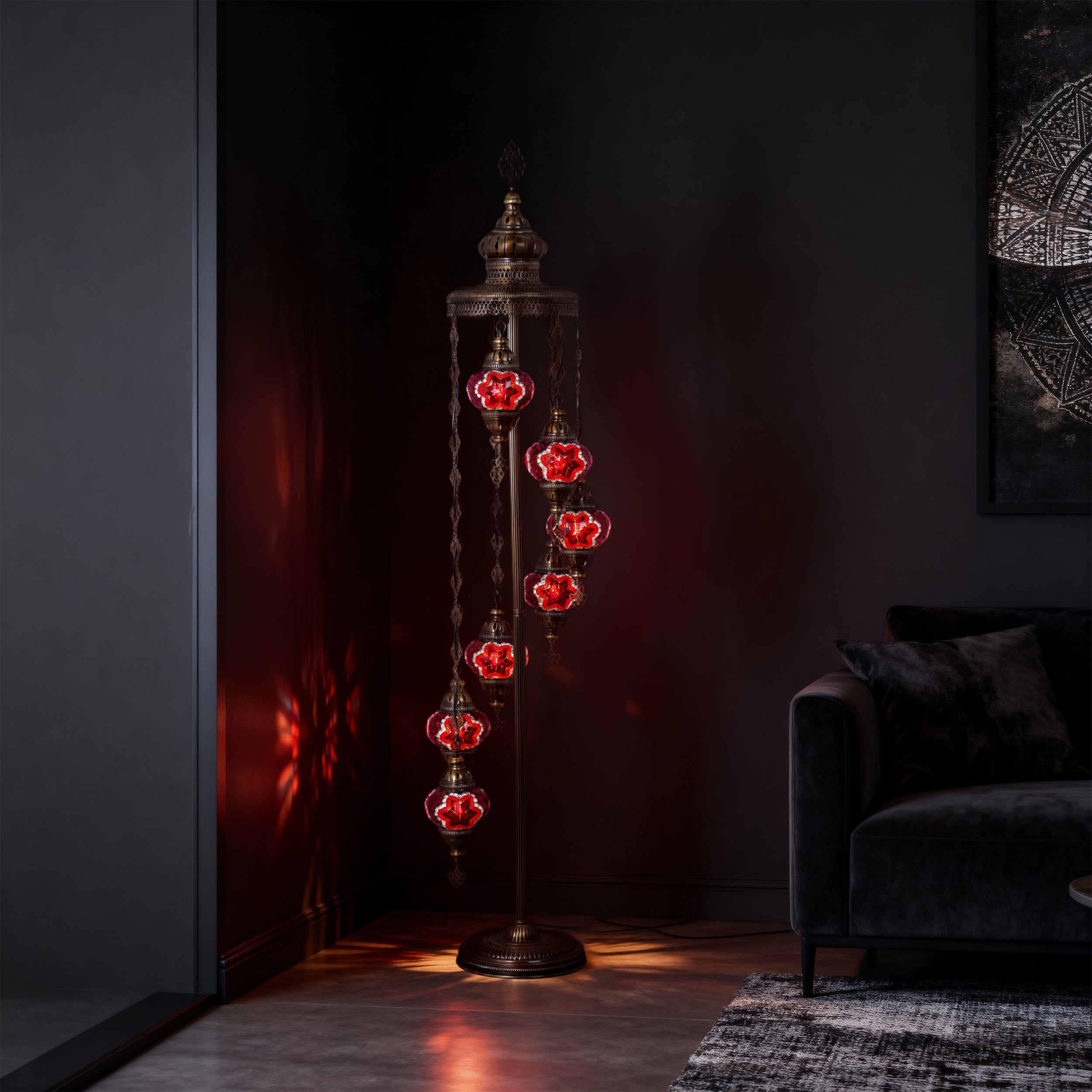 7-Globe Turkish Mosaic Floor Lamp (Red)