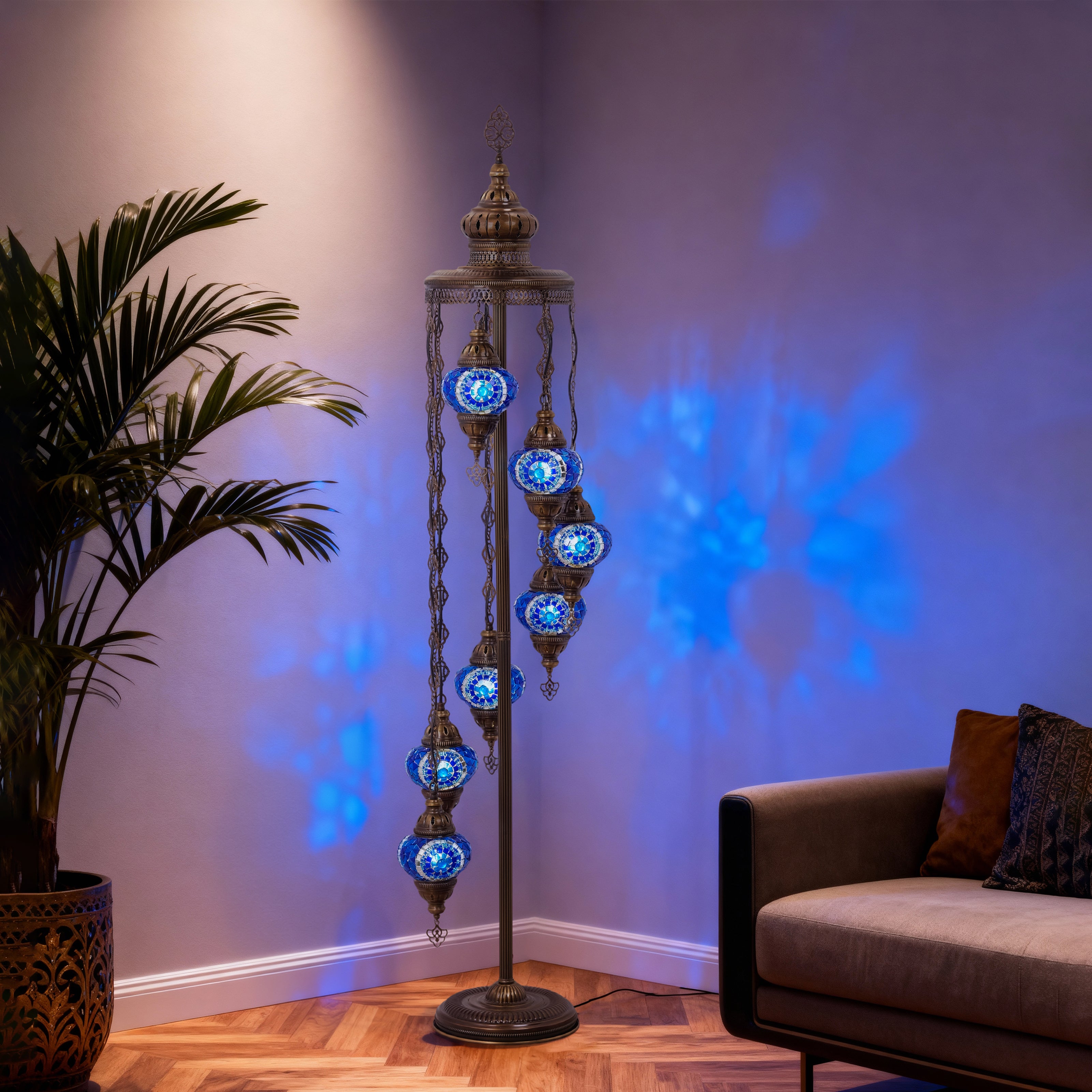 7-Globe Turkish Mosaic Floor Lamp (Blue)