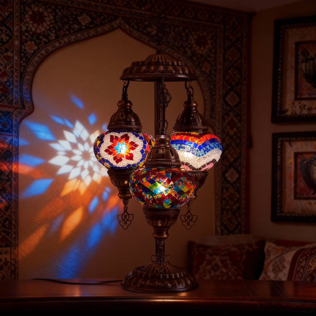 3-Globe Turkish Mosaic Table Lamp (Multi Color)