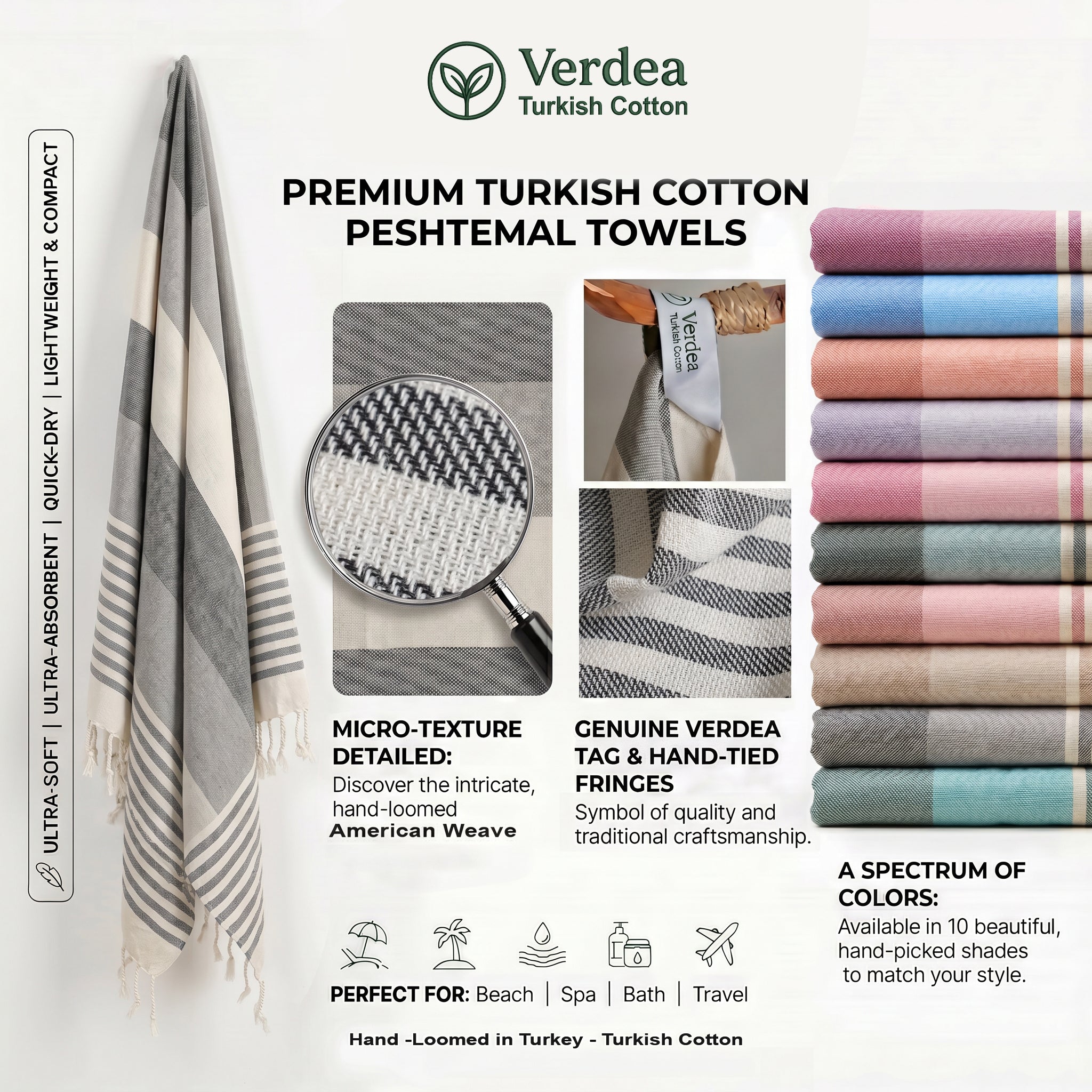Grey Premium Turkish Cotton Peshtemal – Lightweight Spa & Beach Towel, Soft, Absorbent & Quick Dry (APS-01)