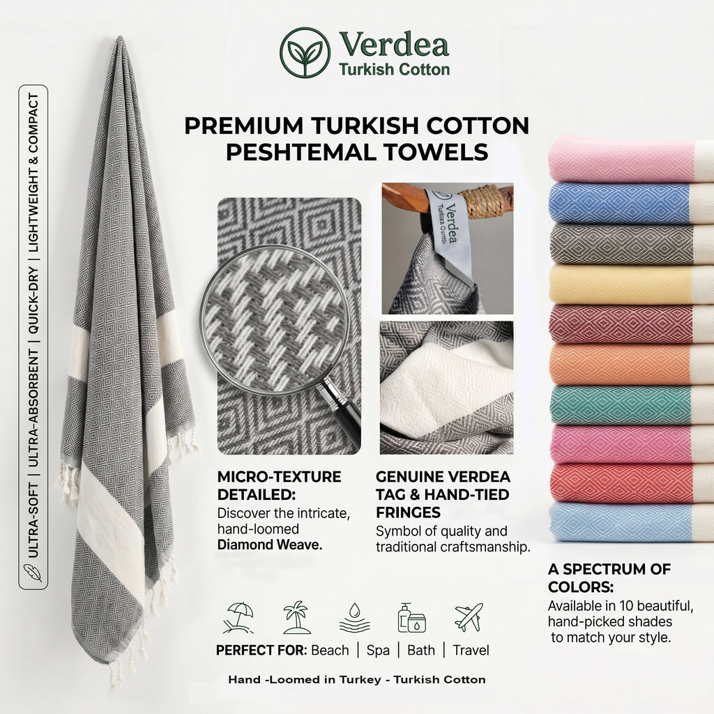 Black Diamond Premium Turkish Cotton Peshtemal – Lightweight Spa & Beach Towel, Soft, Absorbent & Quick Dry (EPS-01)
