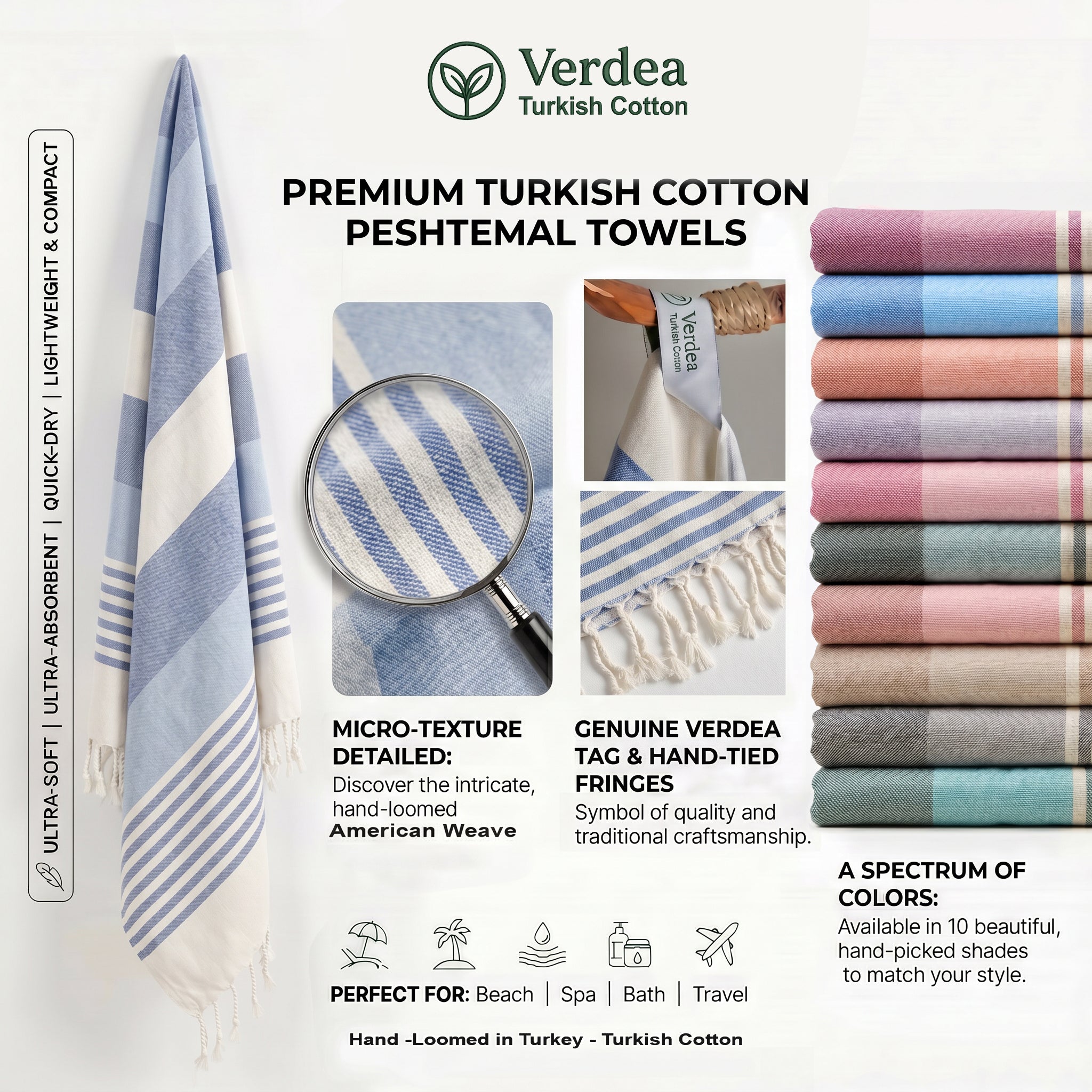 Blue Premium Turkish Cotton Peshtemal – Lightweight Spa & Beach Towel, Soft, Absorbent & Quick Dry (APS-01)