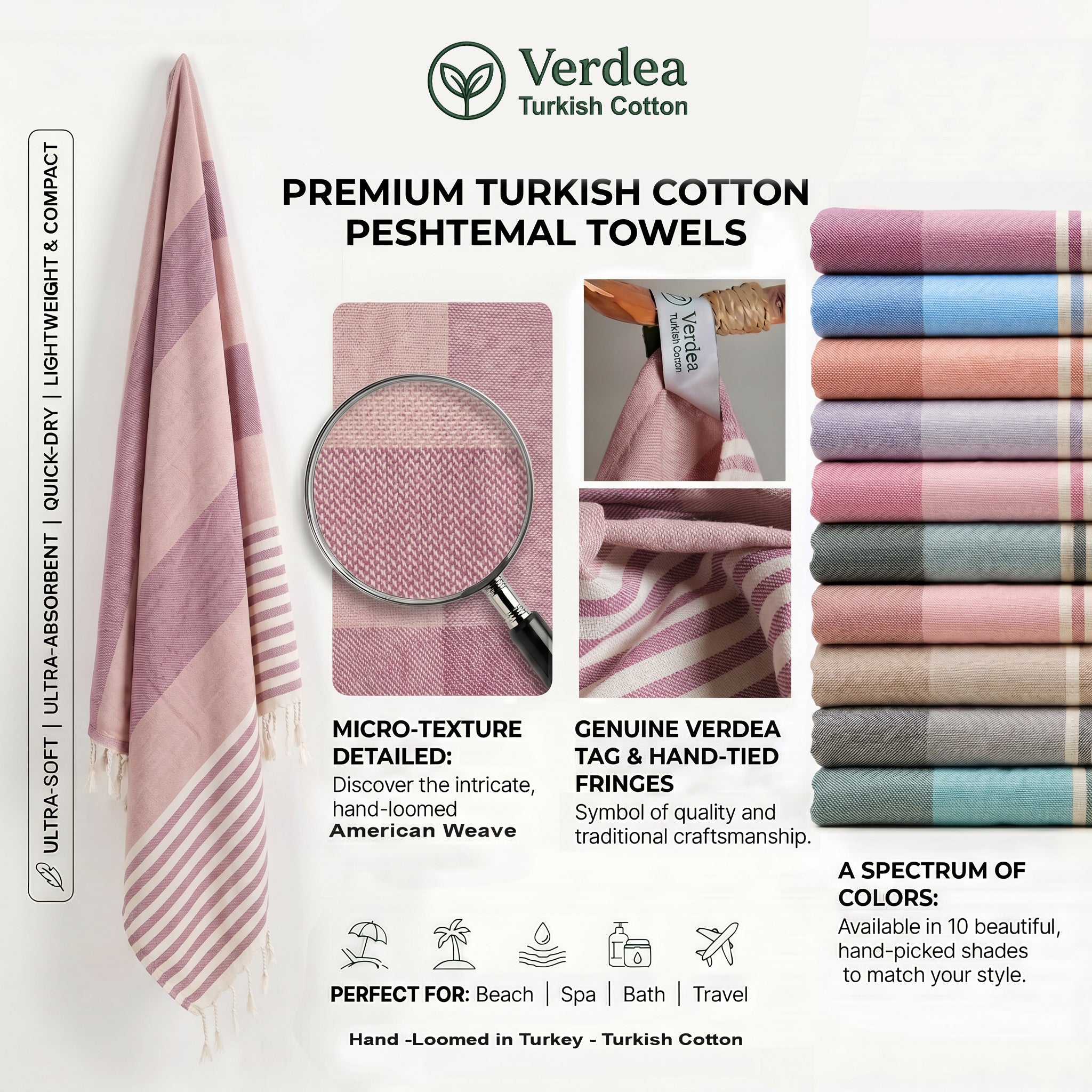 Pink Purple Premium Turkish Cotton Peshtemal – Lightweight Spa & Beach Towel, Soft, Absorbent & Quick Dry (APS-01)