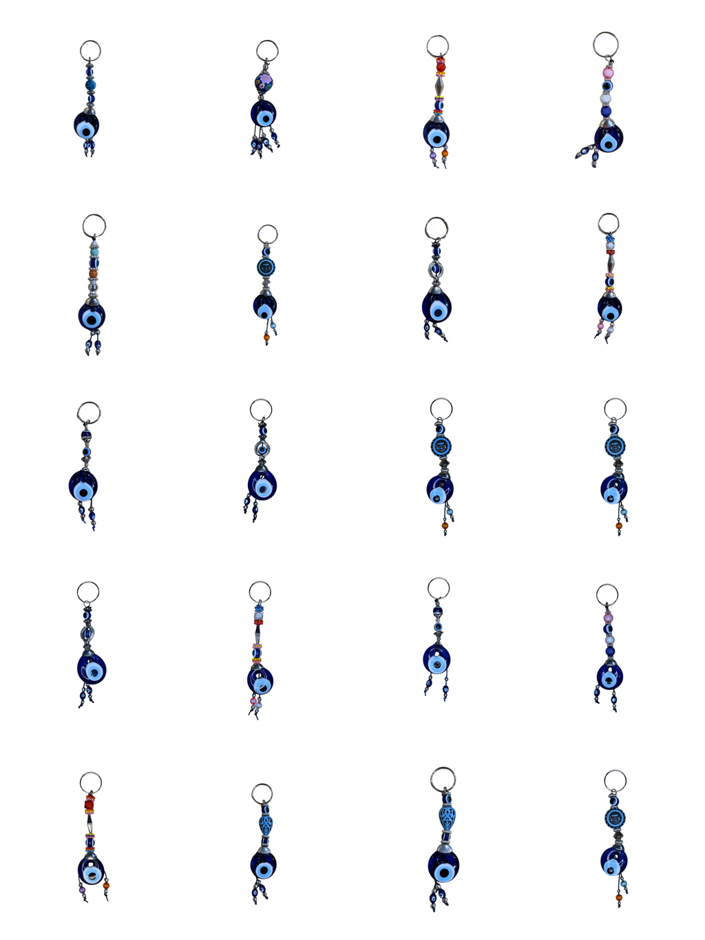 Handmade Glass Evil Eye Keychain – Turkish Key Ring – Assorted Blue Glass Keychain