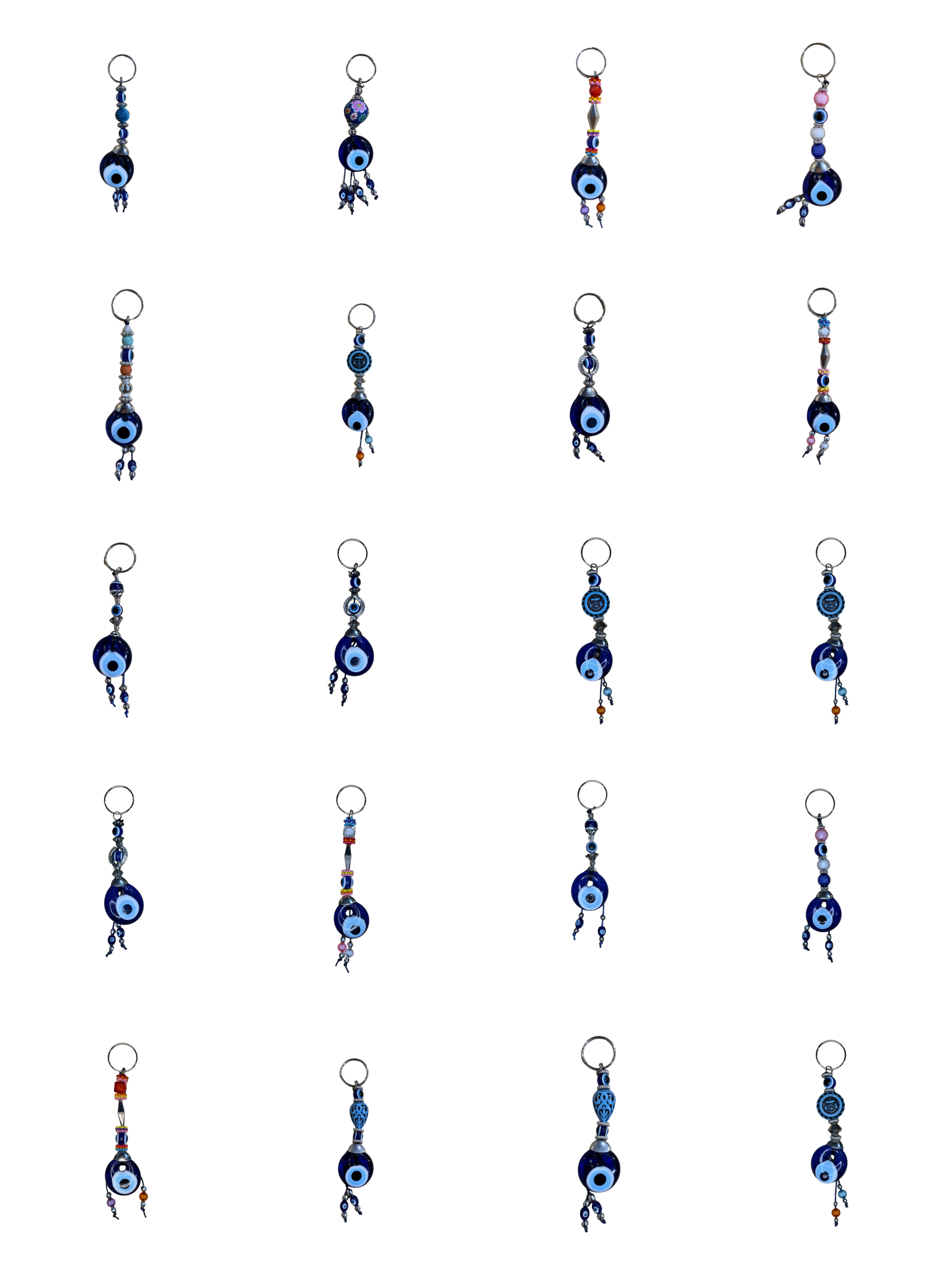 Handmade Glass Evil Eye Keychain – Turkish Key Ring – Assorted Blue Glass Keychain