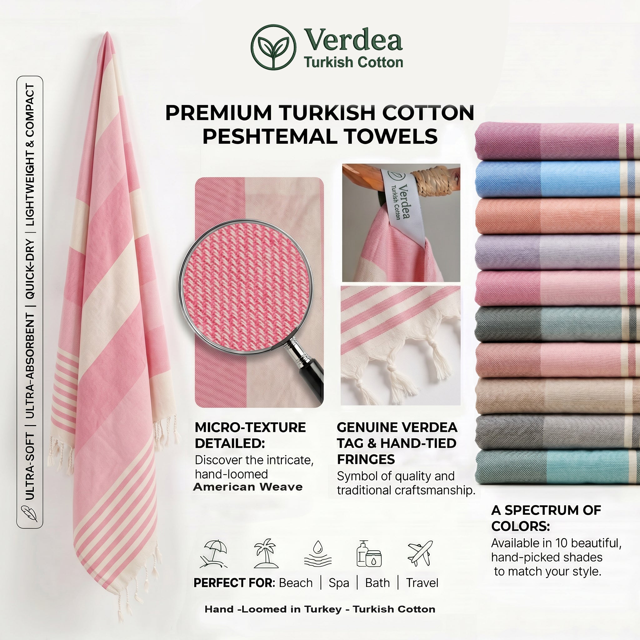 Pink Premium Turkish Cotton Peshtemal – Lightweight Spa & Beach Towel, Soft, Absorbent & Quick Dry (APS-01)