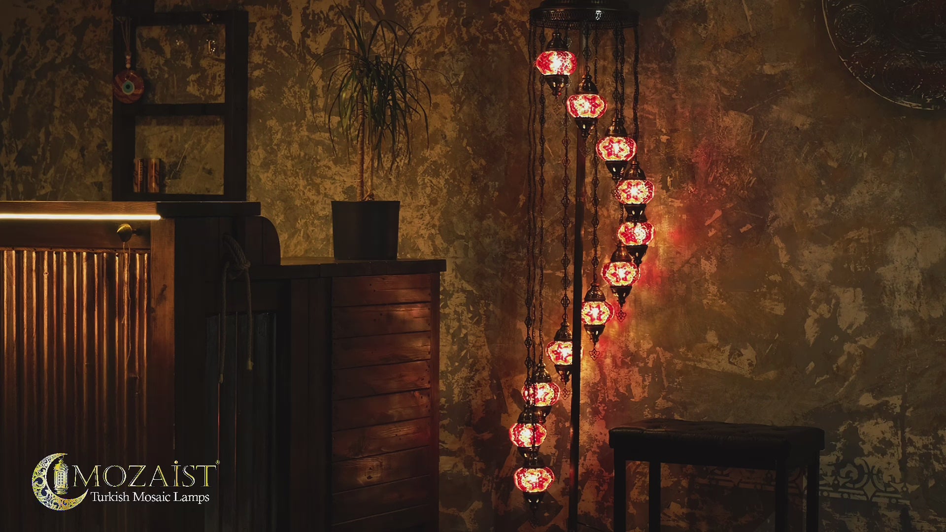 11-Globe Turkish Mosaic Floor Lamp (Red)