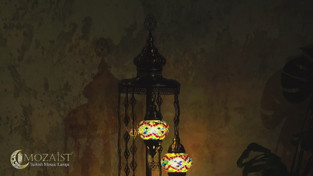 7-Globe Turkish Mosaic Floor Lamp (Rainbow)