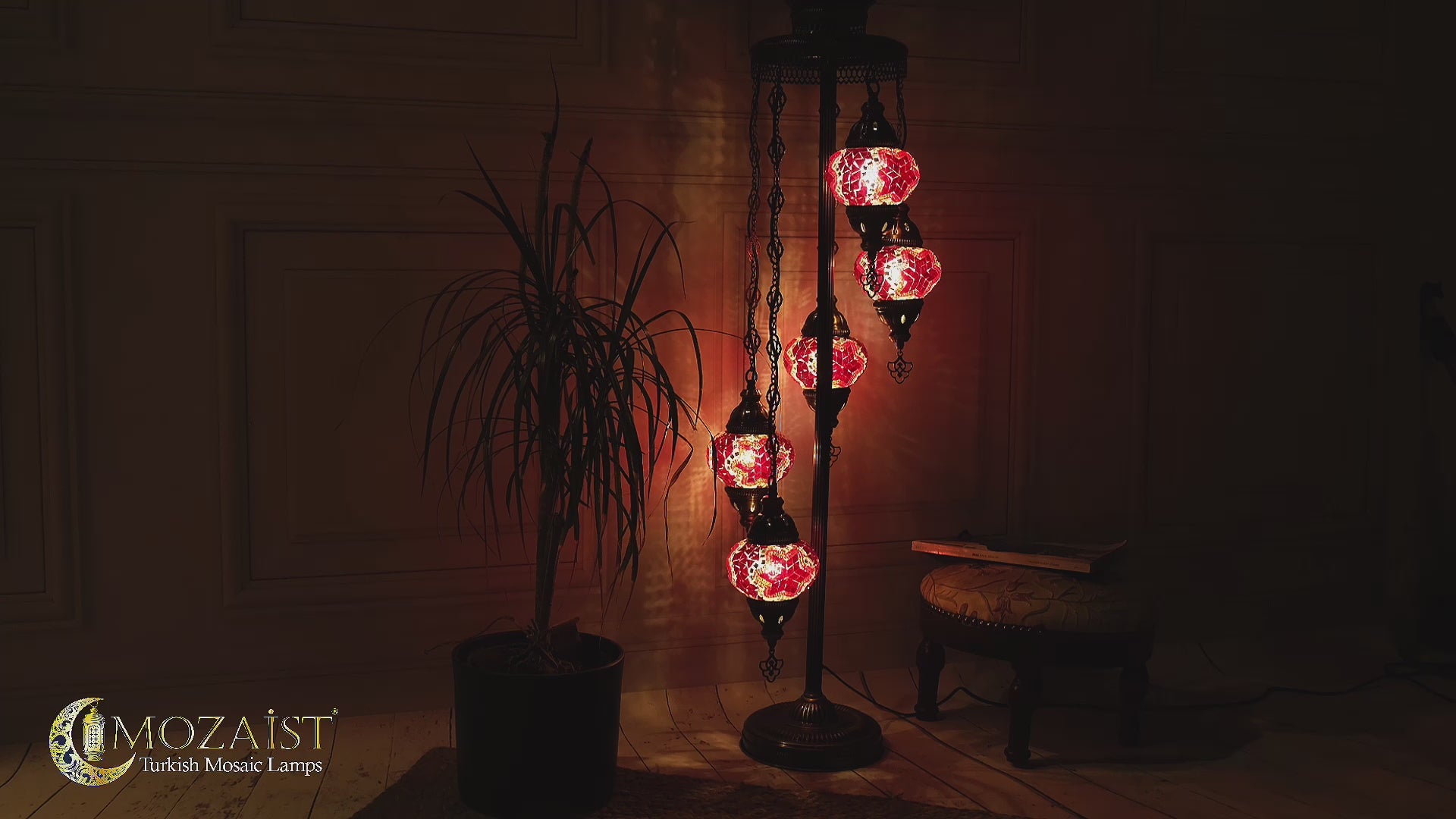 5-Globe Turkish Mosaic Floor Lamp (Red)