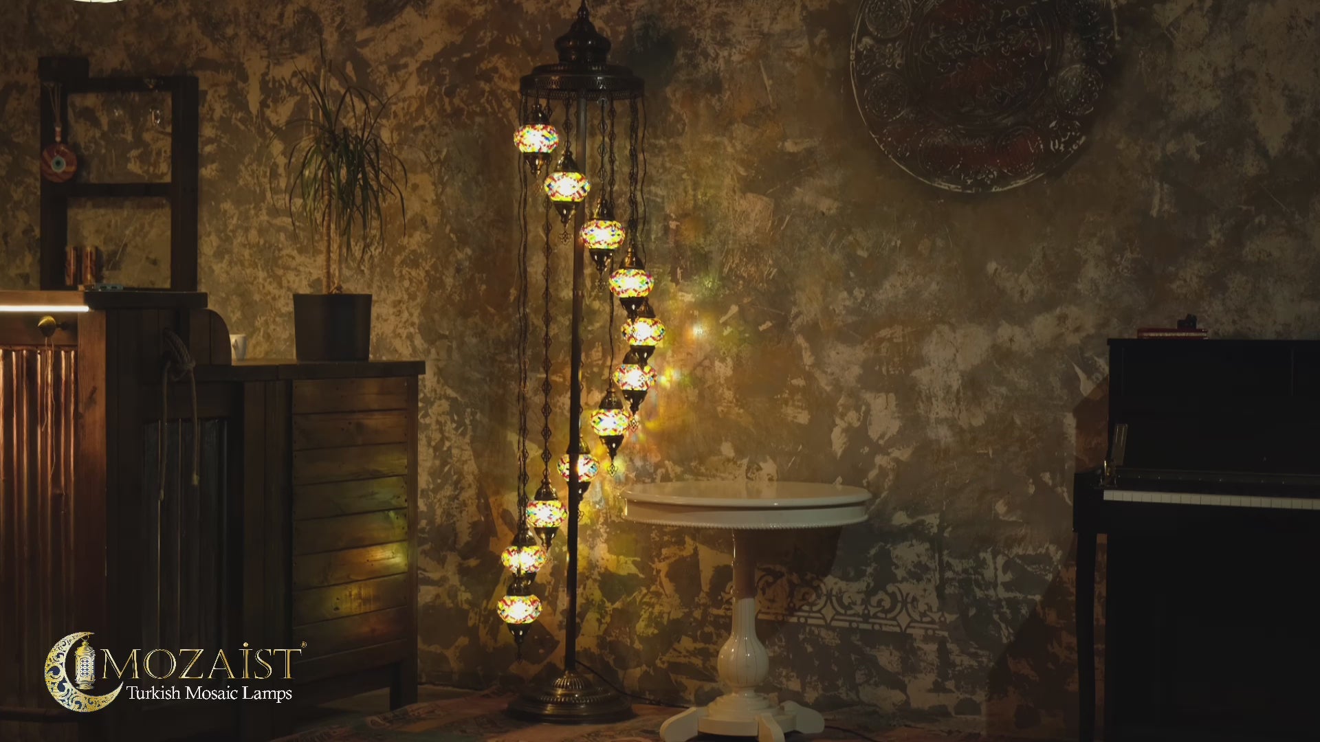 11-Globe Turkish Mosaic Floor Lamp (Rainbow)