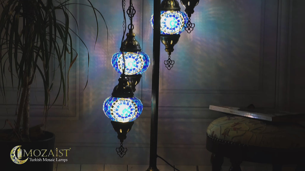 5-Globe Turkish Mosaic Floor Lamp (Blue)