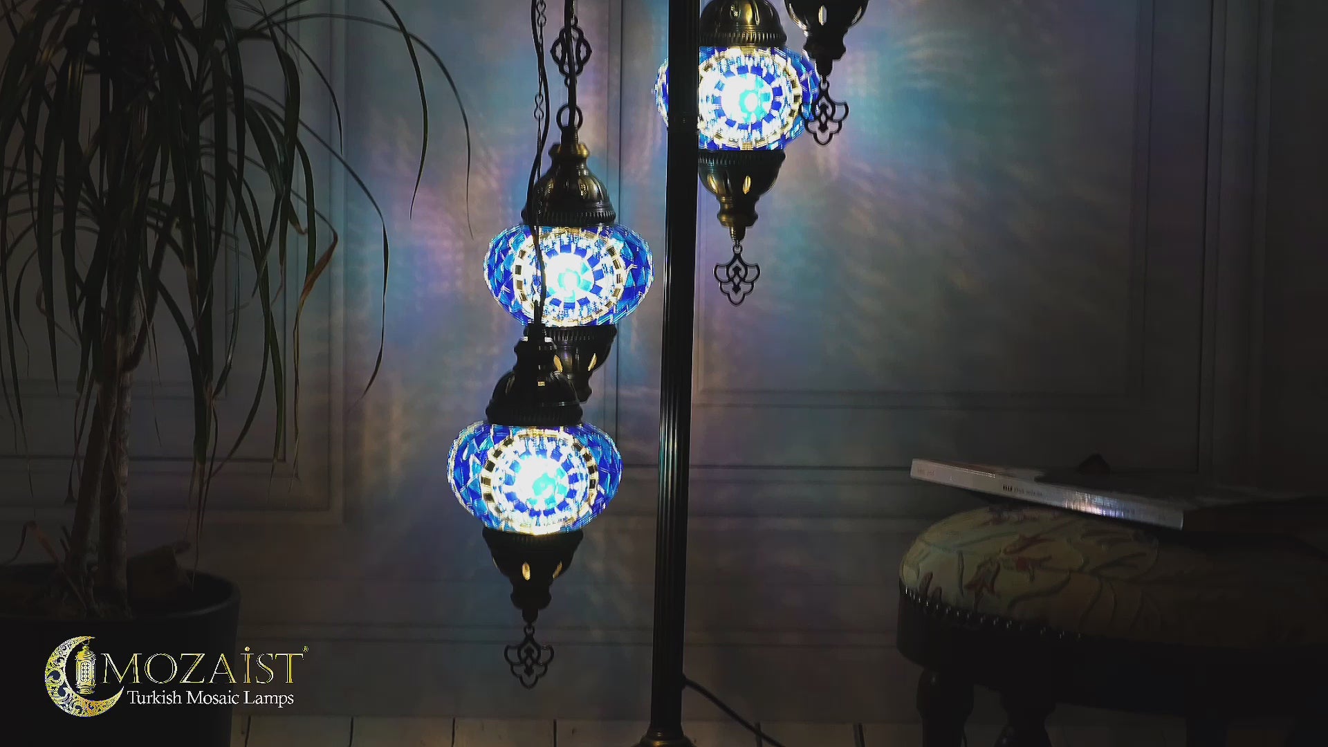 5-Globe Turkish Mosaic Floor Lamp (Blue)