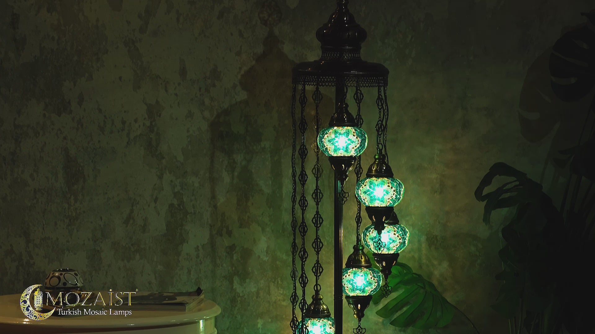 7-Globe Turkish Mosaic Floor Lamp (Green)