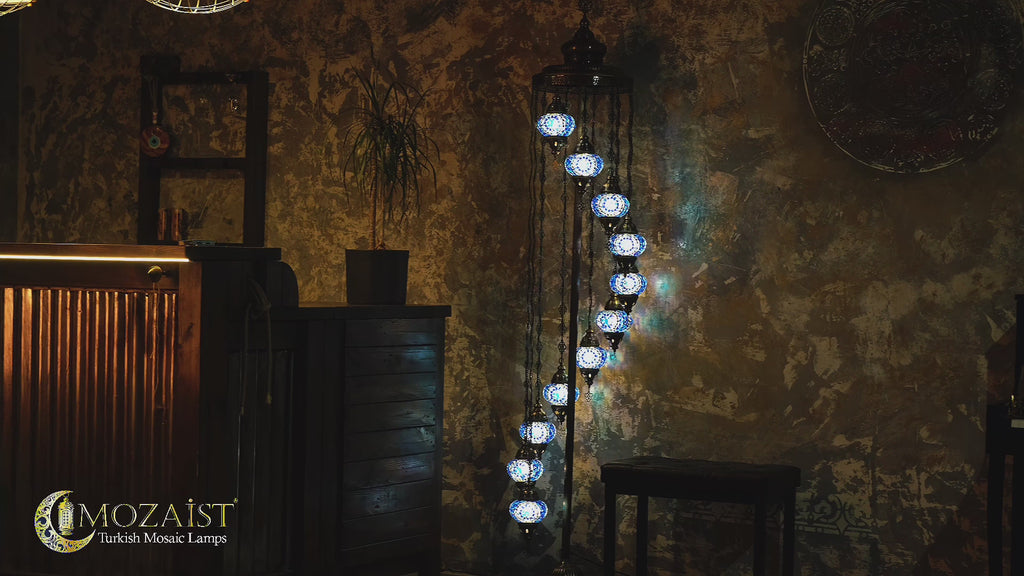 11-Globe Turkish Mosaic Floor Lamp (Blue)